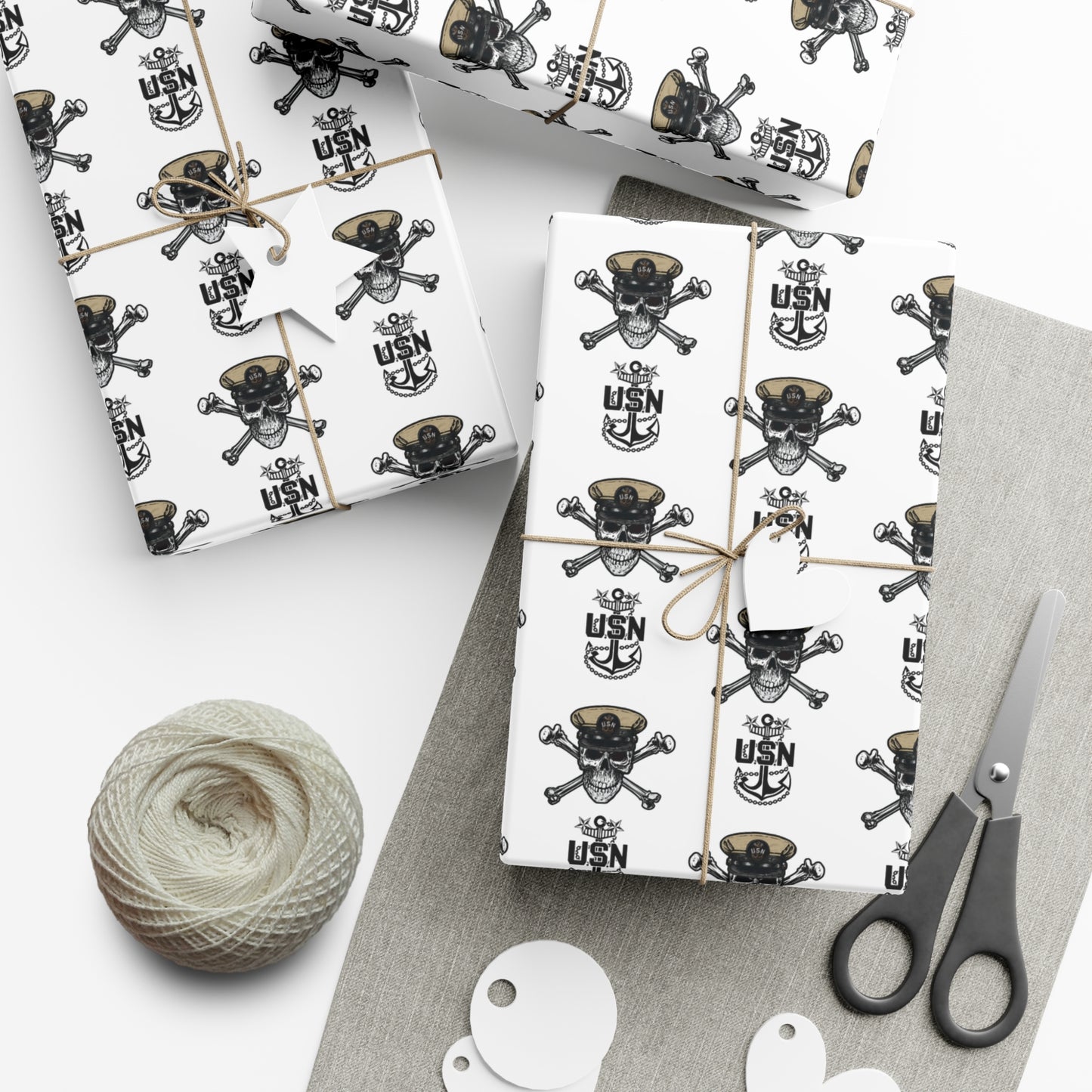 US Navy MCPO Master Chief Skull & Crossbones with Anchors White Gift Wrap Papers