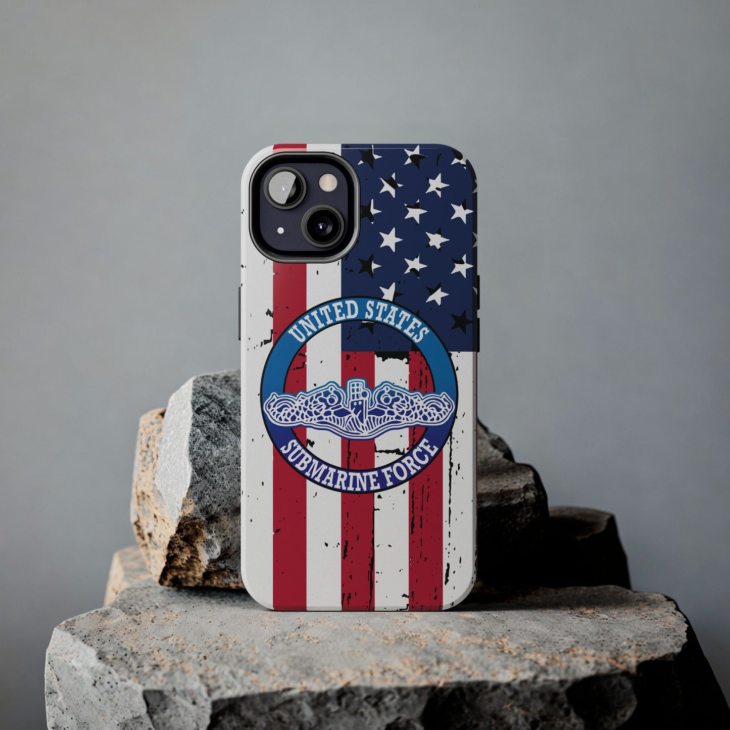 United States Submarine Force Silent Service White Dolphins on American Flag Tough iPhone Case