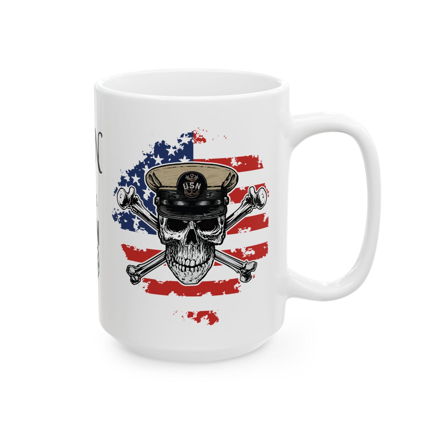 United States Navy Master Chief Skull & Crossbones MCPO Anchor with American Flag White Glossy Mugs