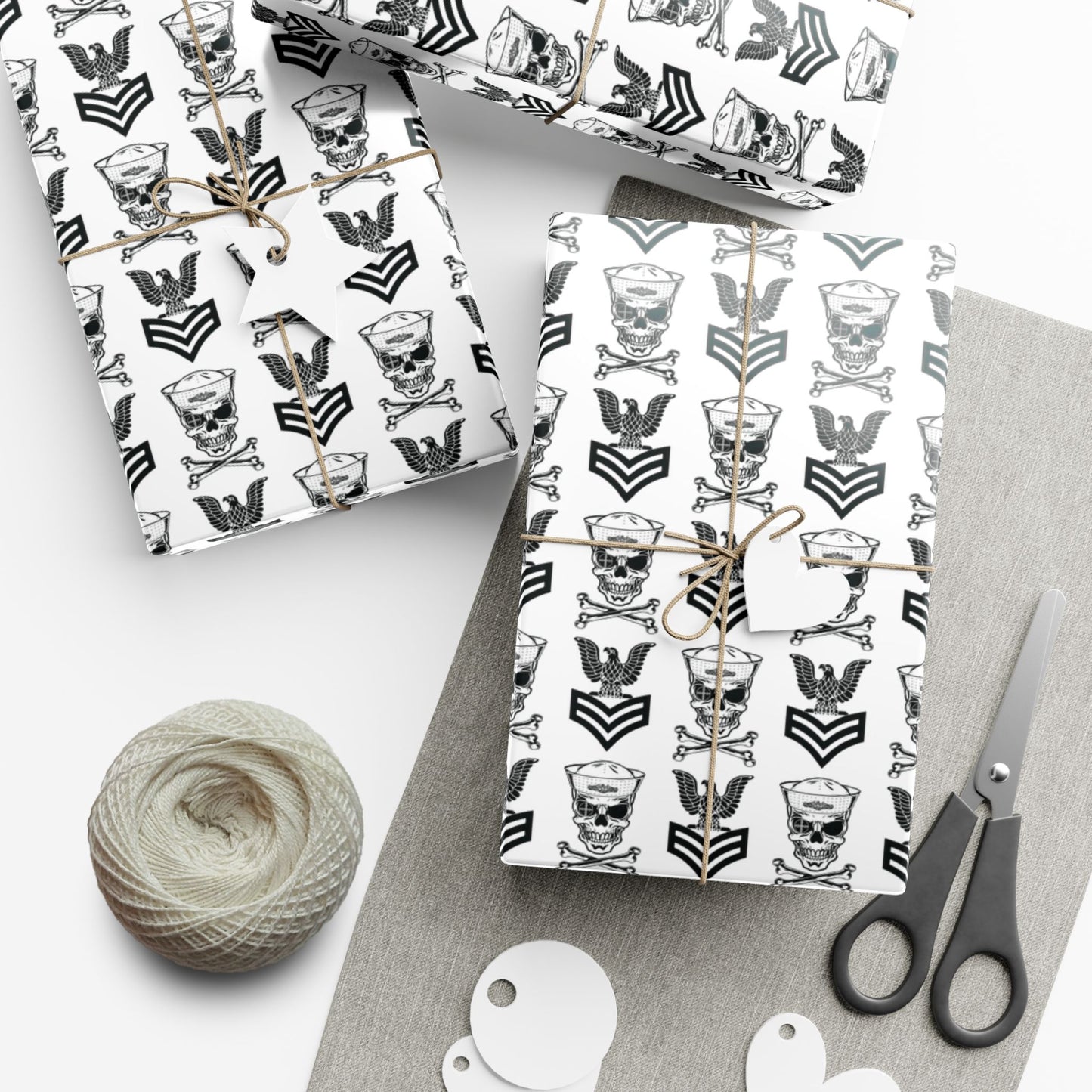 United States Navy FCPO Skull Crossbones First Class Sailor with Submarine Dolphins White Gift Wrap Papers