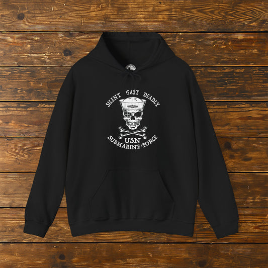 U.S. Submarine Force Silent Fast Skull Crossbones Sailor with Dolphins Unisex Heavy Blend™ Hooded Sweatshirt