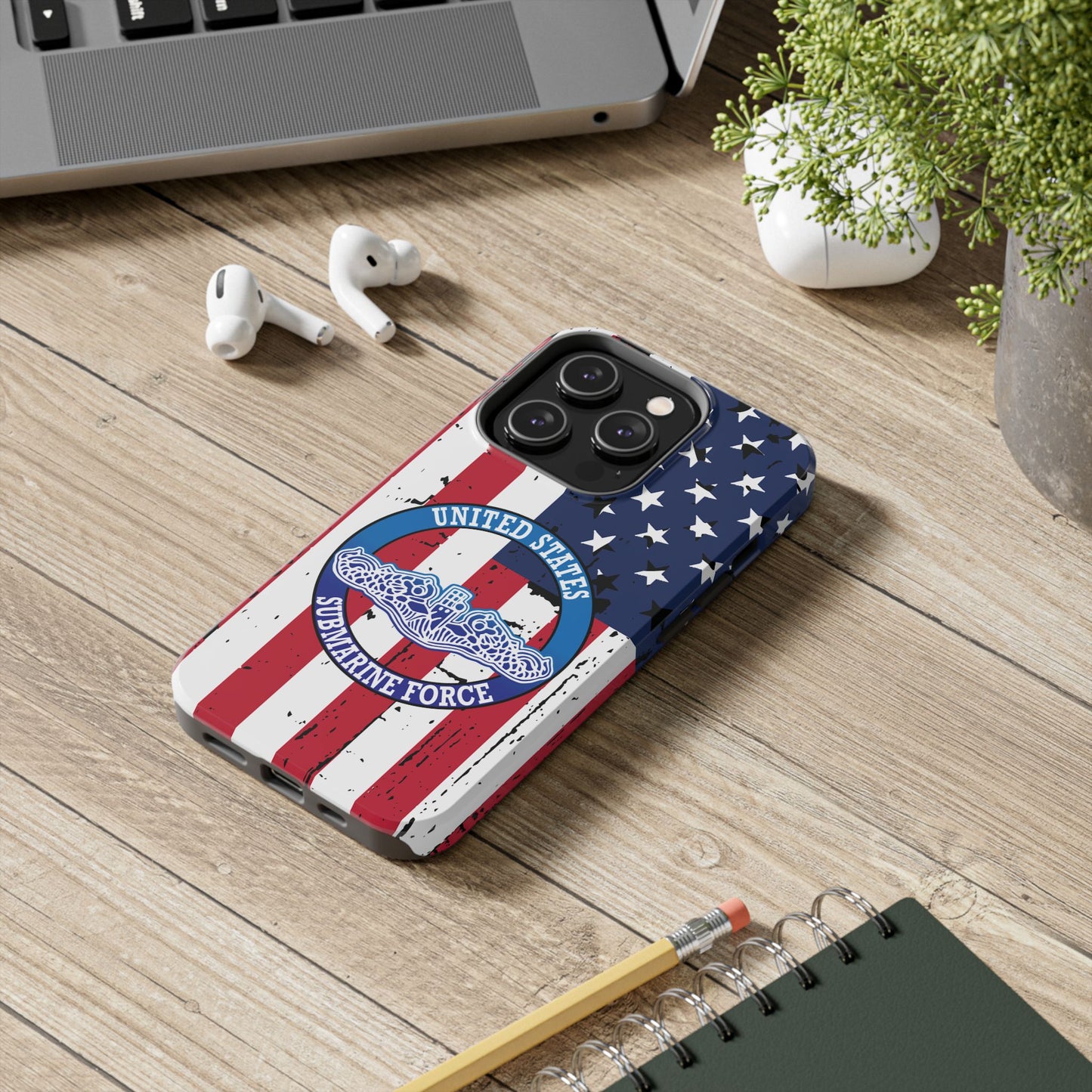 United States Submarine Force Silent Service White Dolphins on American Flag Tough iPhone Case
