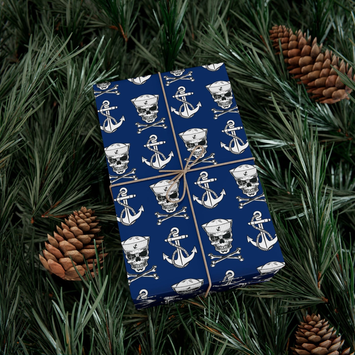 US Navy Sailor Skull Crossbones and Anchors Blue Gift Wrap Papers