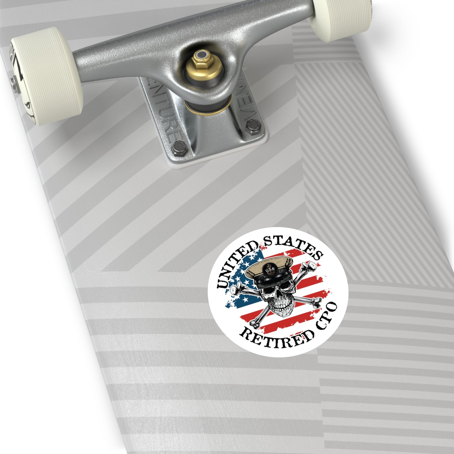 U.S. Retired CPO Skull Crossbones Chief Petty Officer with Distressed American Flag Round Sticker