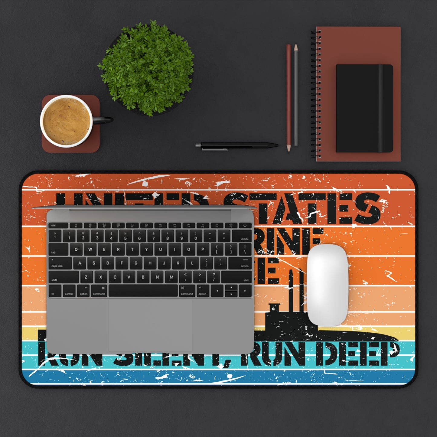 Sunset United States Submarine Force Run Silent Run Deep Distressed Retro Vintage Desk Mat