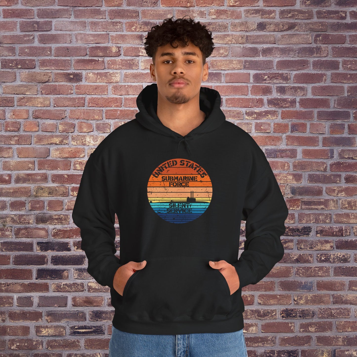 Sunset United States Submarine Force Silent Service Distressed Vintage Unisex Heavy Blend™ Hooded Sweatshirt