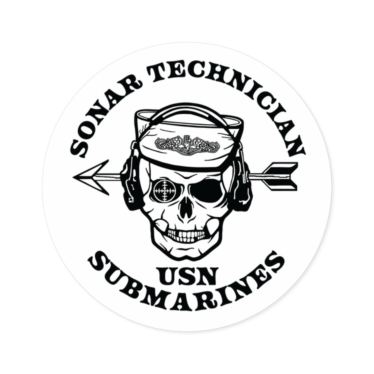 United States Submarine Force Silent Service Sonar Technician Submarines Sailor Skull Round Stickers, Indoor\Outdoor