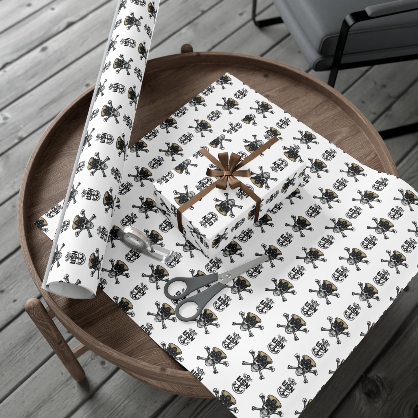 US Navy MCPO Master Chief Skull & Crossbones with Anchors White Gift Wrap Papers
