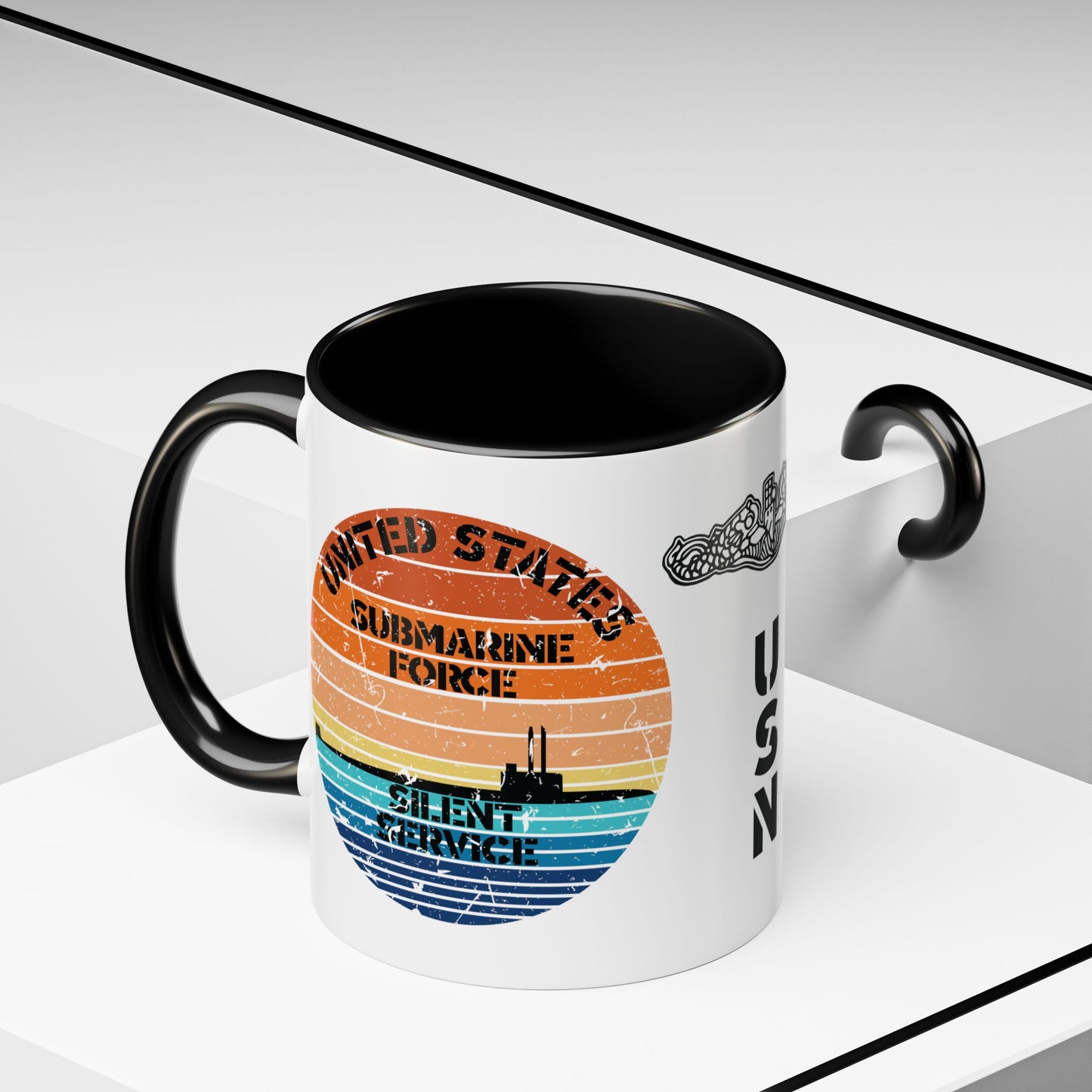 Sunset United States Navy Submarine Force Silent Service Distressed Accent Coffee Mugs