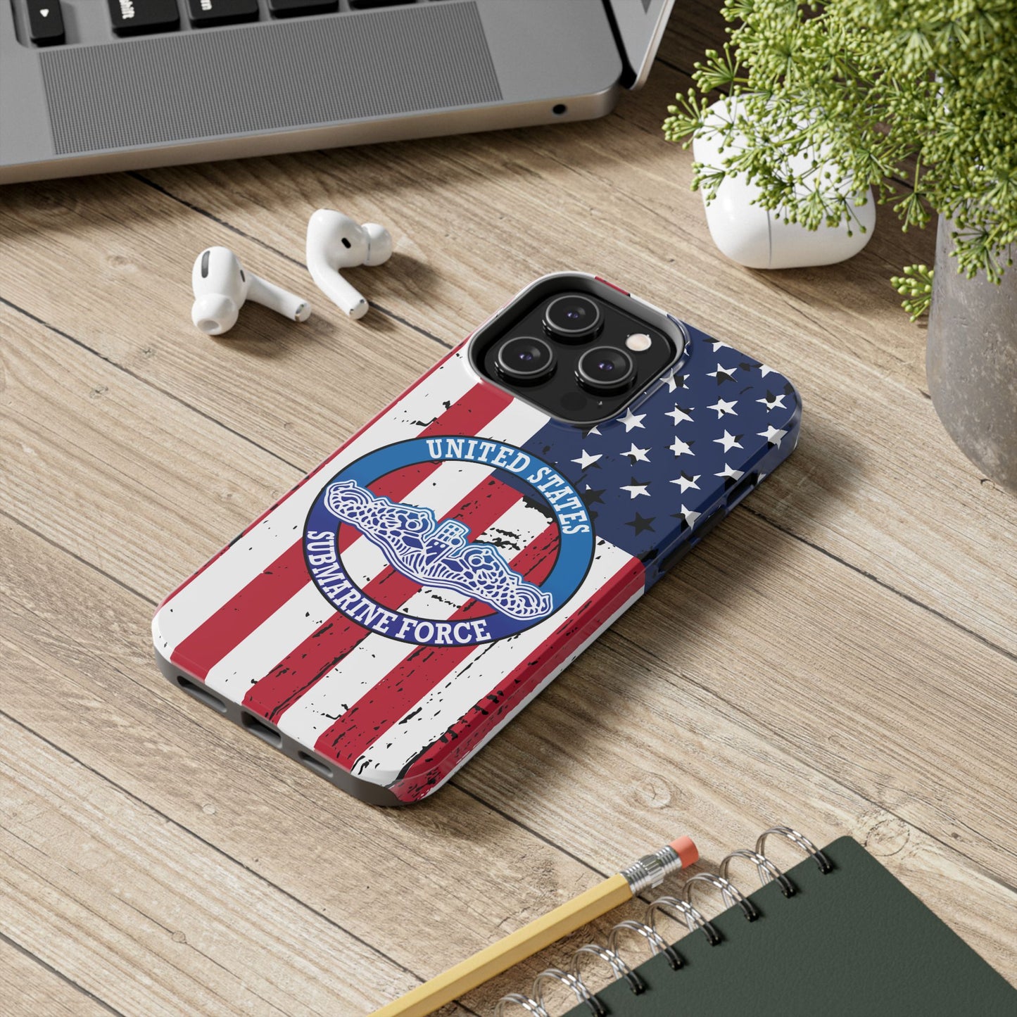 United States Submarine Force Silent Service White Dolphins on American Flag Tough iPhone Case