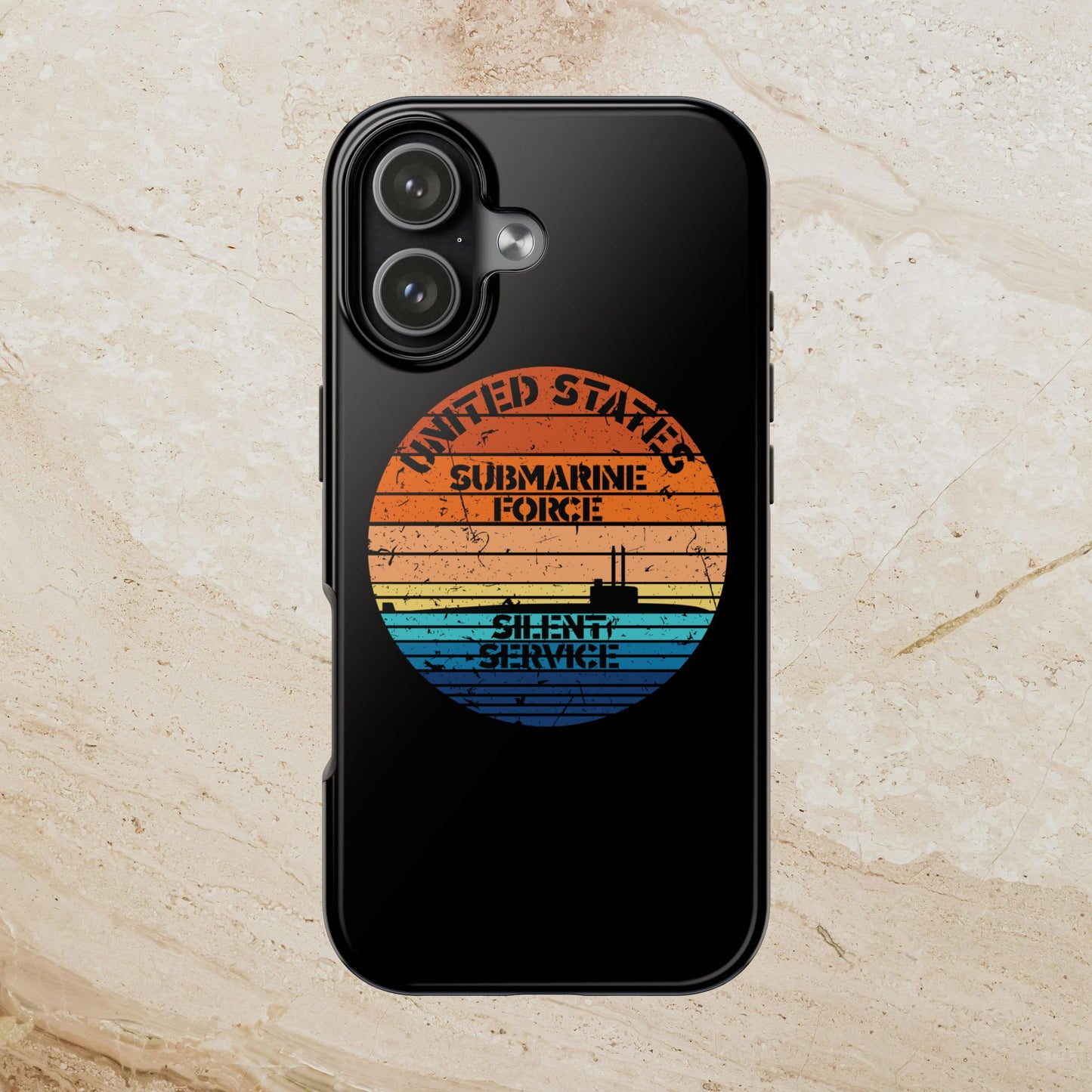 Sunset United States Submarine Force Silent Service Distressed Black Tough iPhone Case