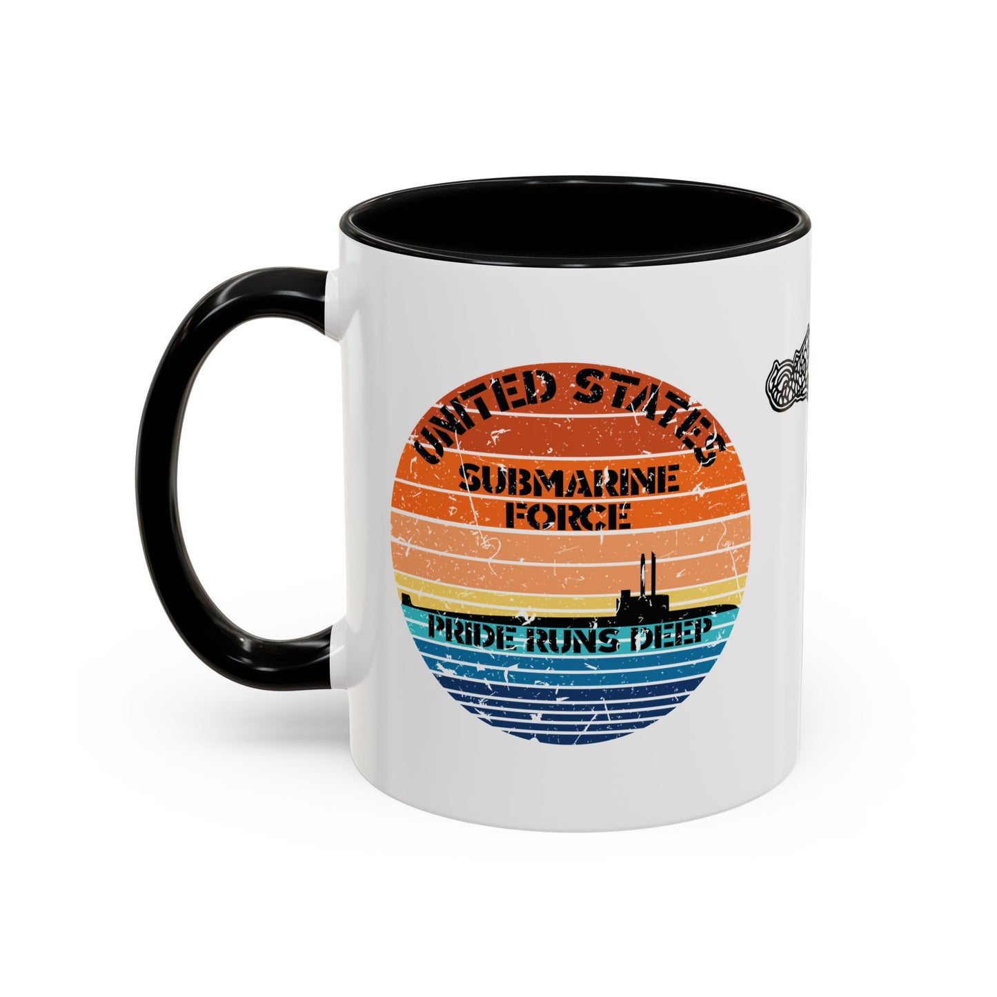 Sunset United States Navy Submarine Force Pride Runs Deep Distressed Accent Coffee Mugs