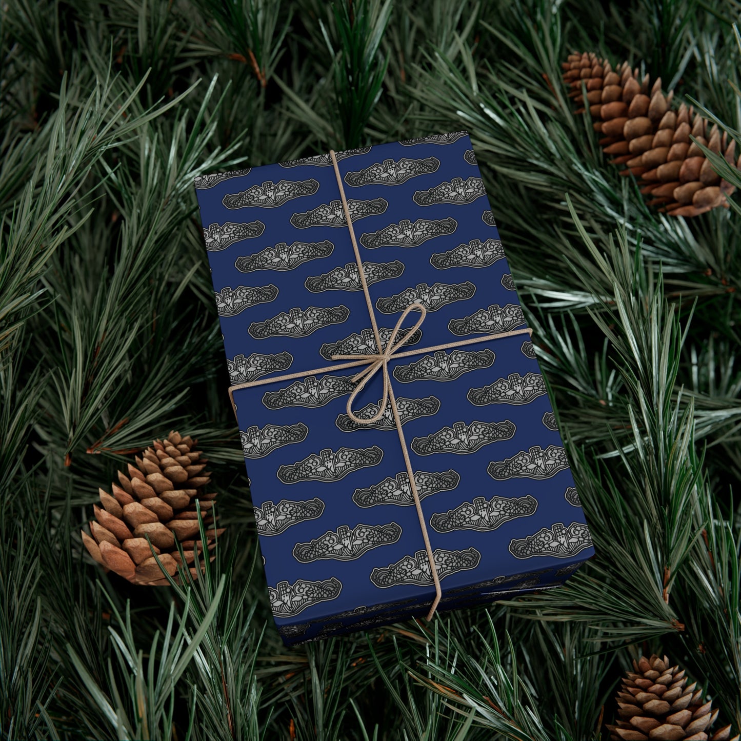 United States Navy Submarine Force Silent Service Silver Enlisted Dolphins Blue Gift Wrap Papers