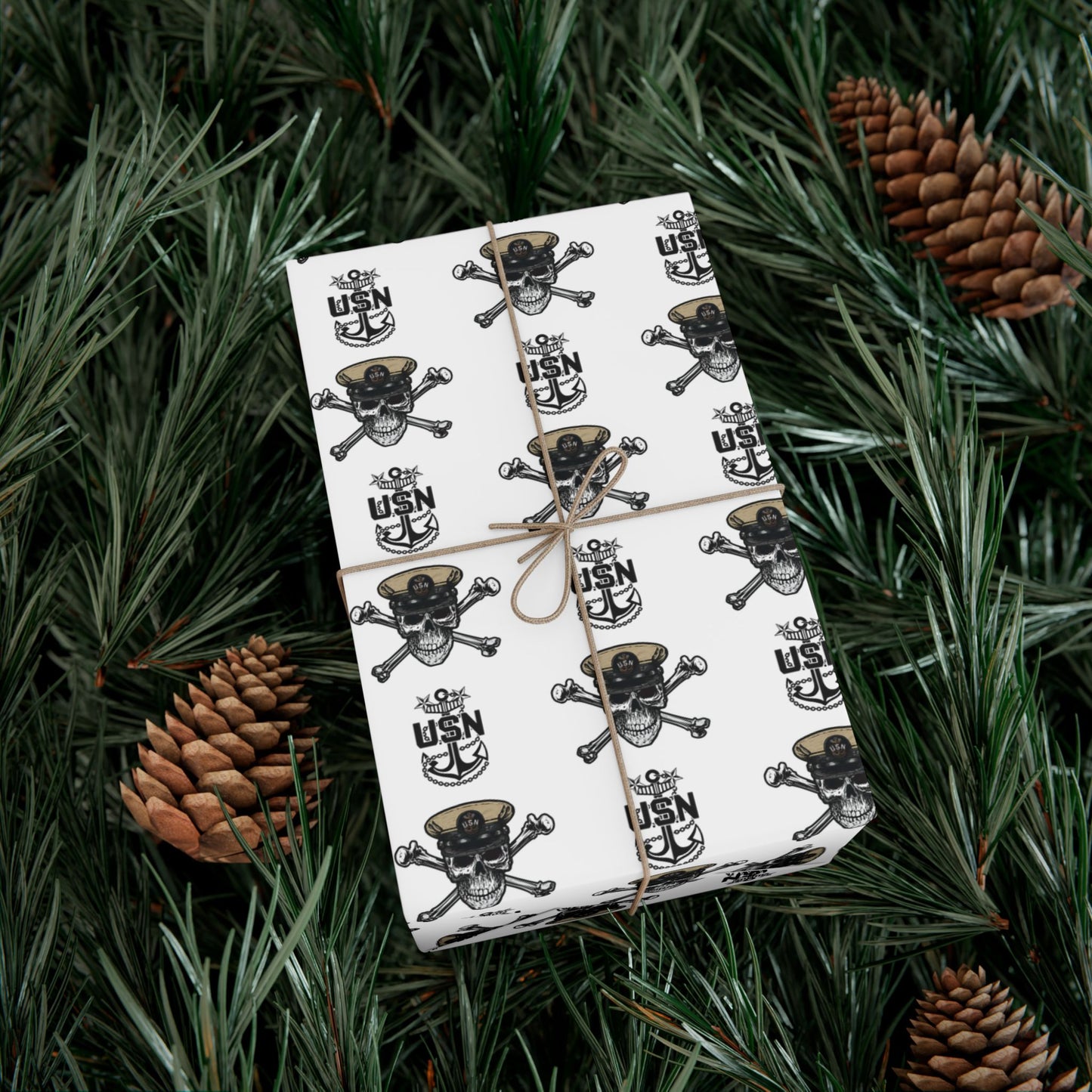 US Navy Master Chief Petty Officer Skull & Crossbones with MCPO Anchors White Gift Wrap Papers