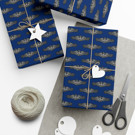 United States Navy Submarine Force Silver Dolphins Blue Gift Wrap Papers