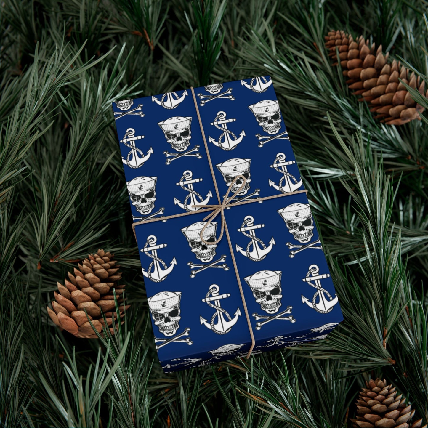 US Navy Sailor Skull Crossbones and Anchors Blue Gift Wrap Papers