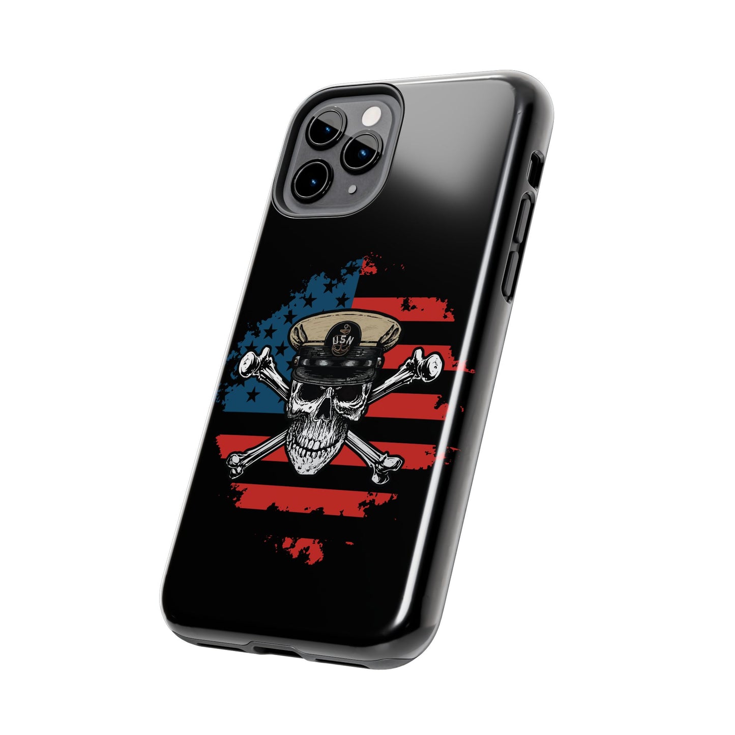 Naval Chief Skull & Crossbones on American Flag Black Tough iPhone Case