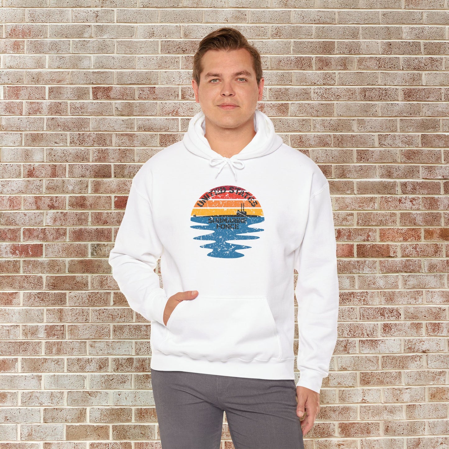 Sunset United States Submarine Force Distressed Half Vintage Unisex Heavy Blend™ Hooded Sweatshirt