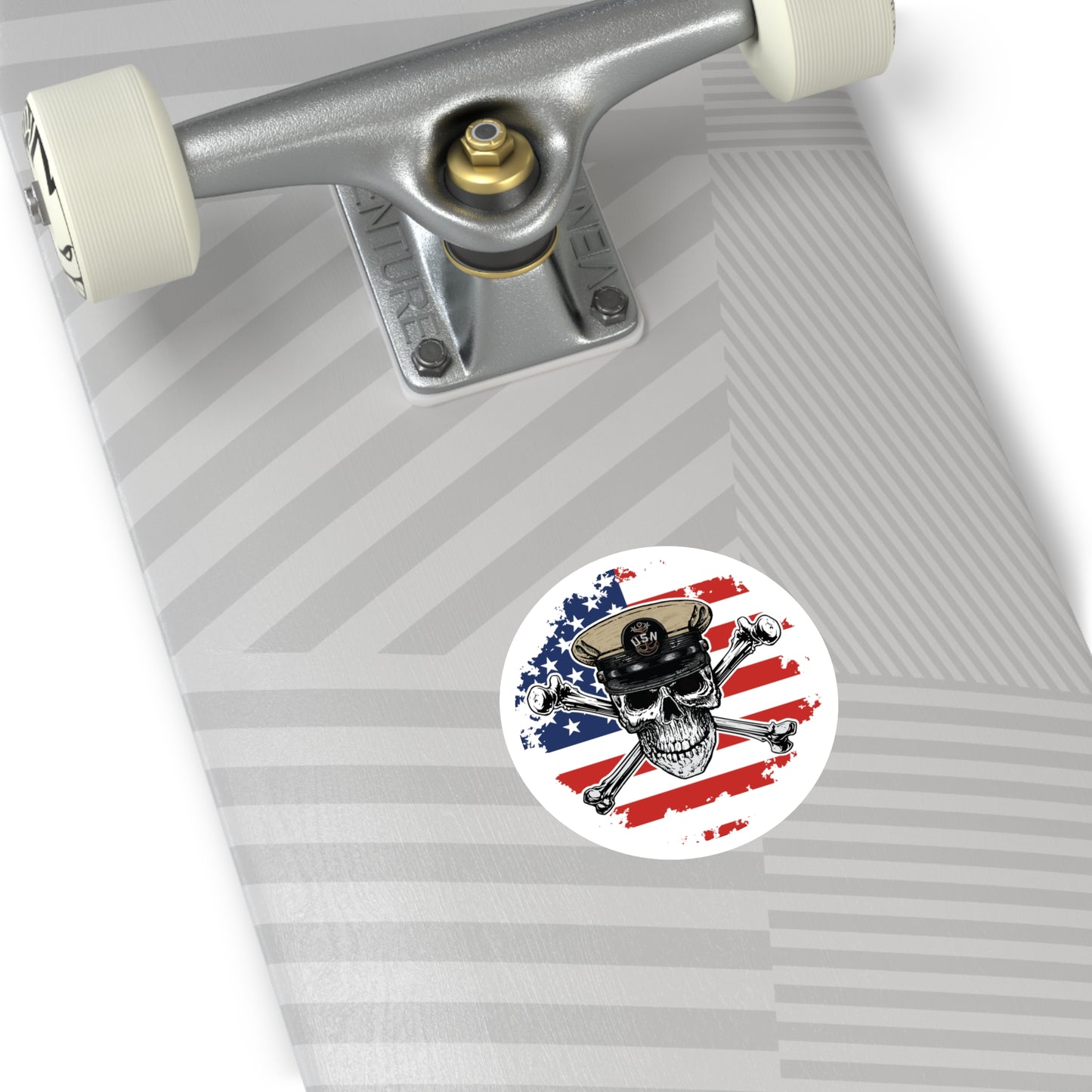Naval Master Chief MCPO Skull & Crossbones on American Flag Round Sticker