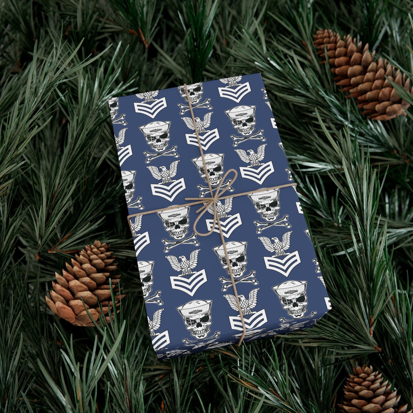 United States Navy FCPO Skull Crossbones First Class Sailor with Naval Dolphins Blue Gift Wrap Papers