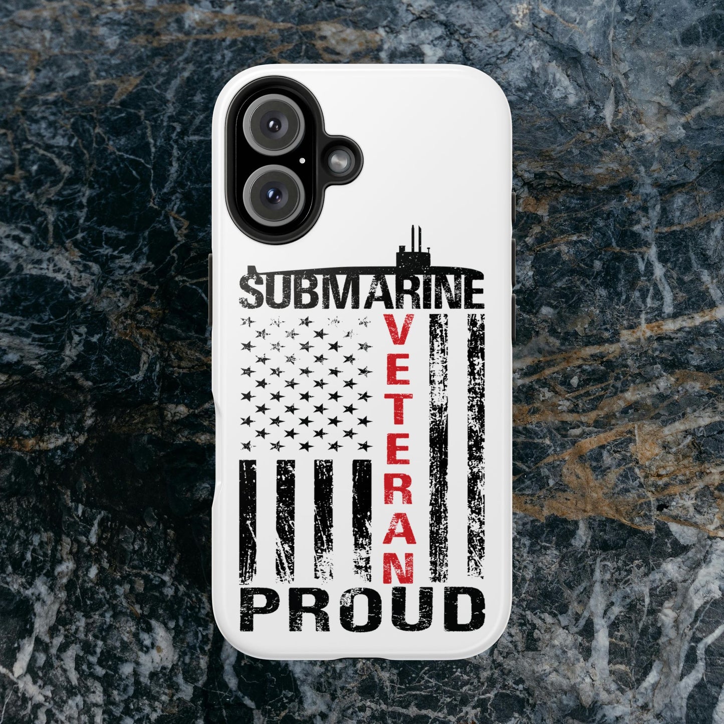 Submarine Veteran Proud Distressed White Flag White Tough iPhone Case