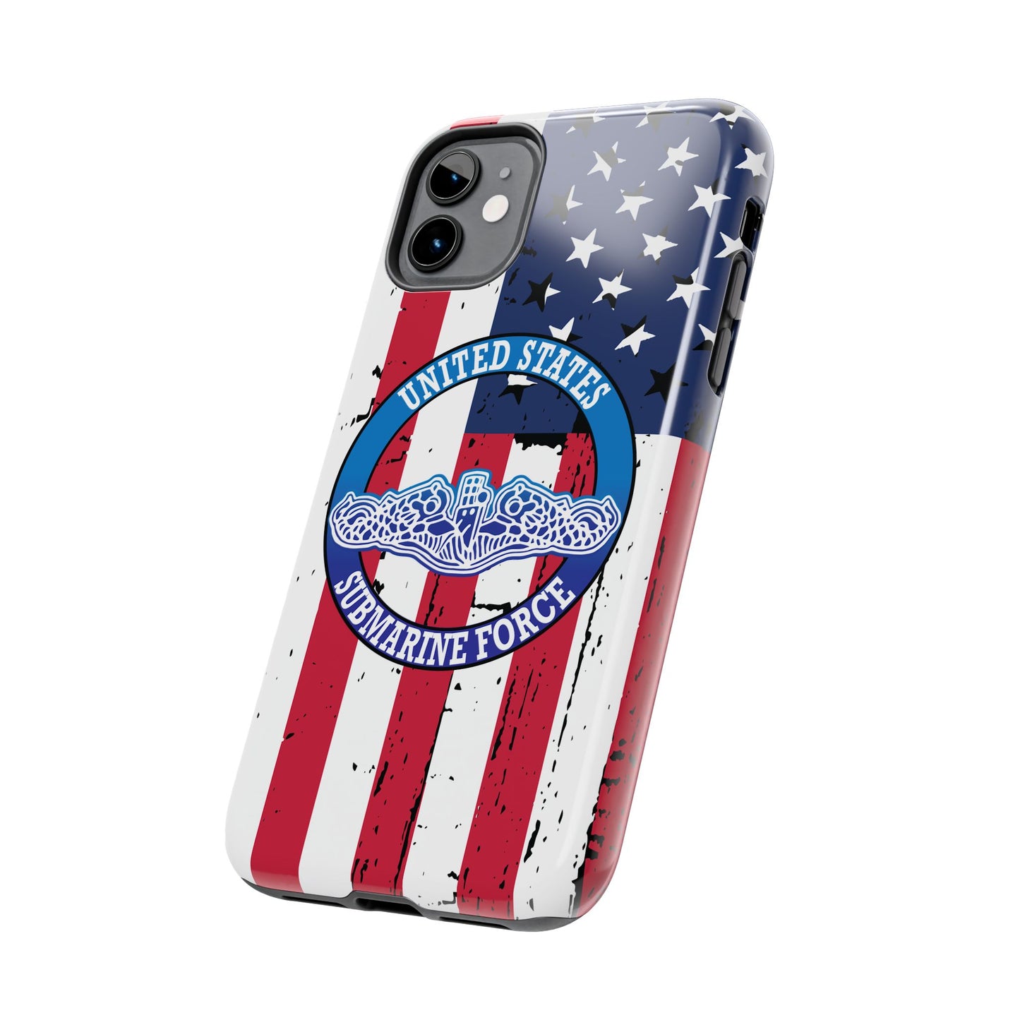 United States Submarine Force Silent Service White Dolphins on American Flag Tough iPhone Case