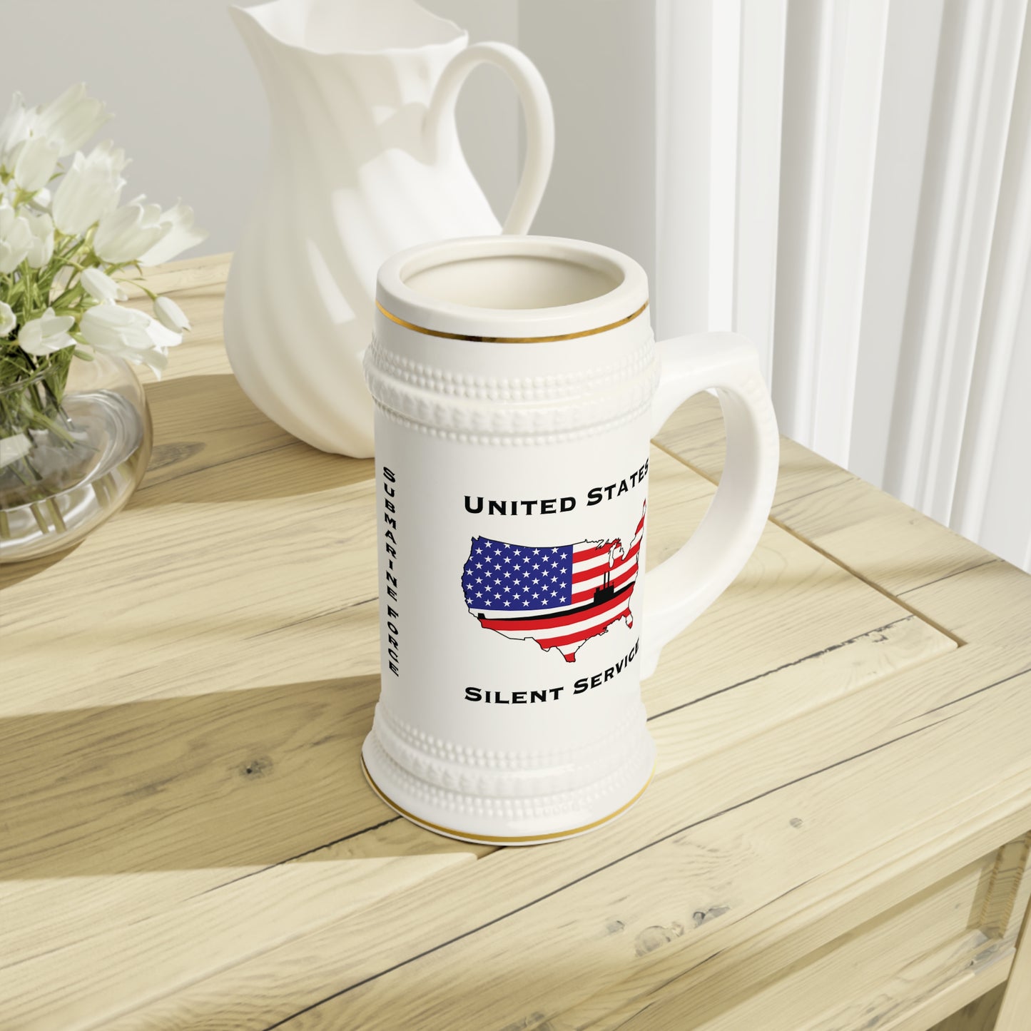 United States Submarine Force Silent Service USA Flag Stein Mug