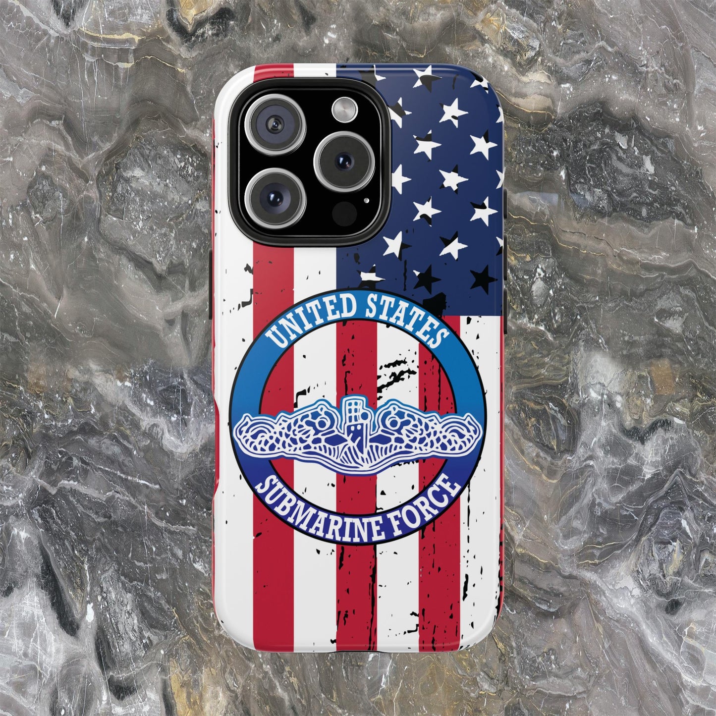 United States Submarine Force Silent Service White Dolphins on American Flag Tough iPhone Case