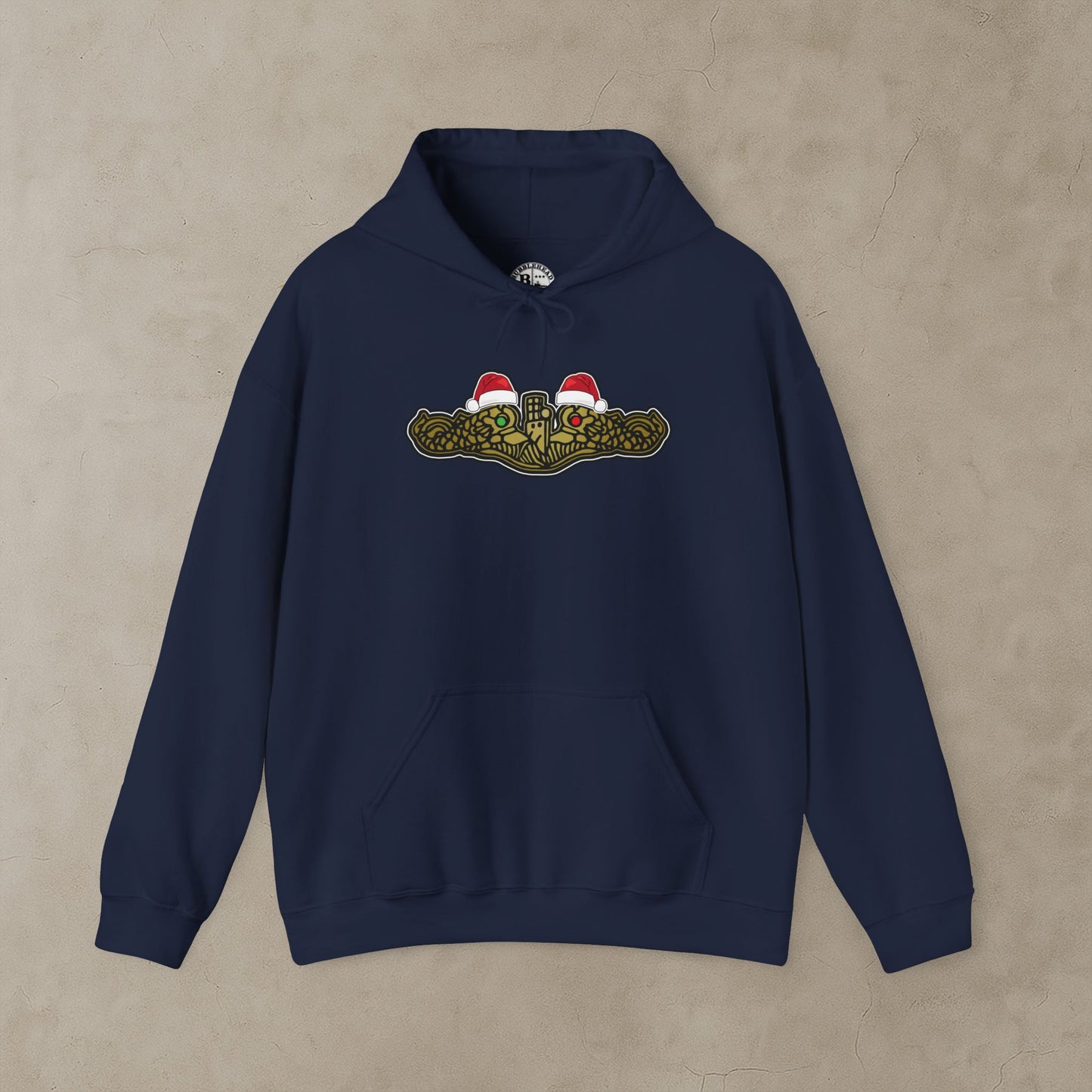 United States Submarine Force Gold Dolphins Christmas Hats with Red and Green Eyes Unisex Heavy Blend™ Hooded Sweatshirt