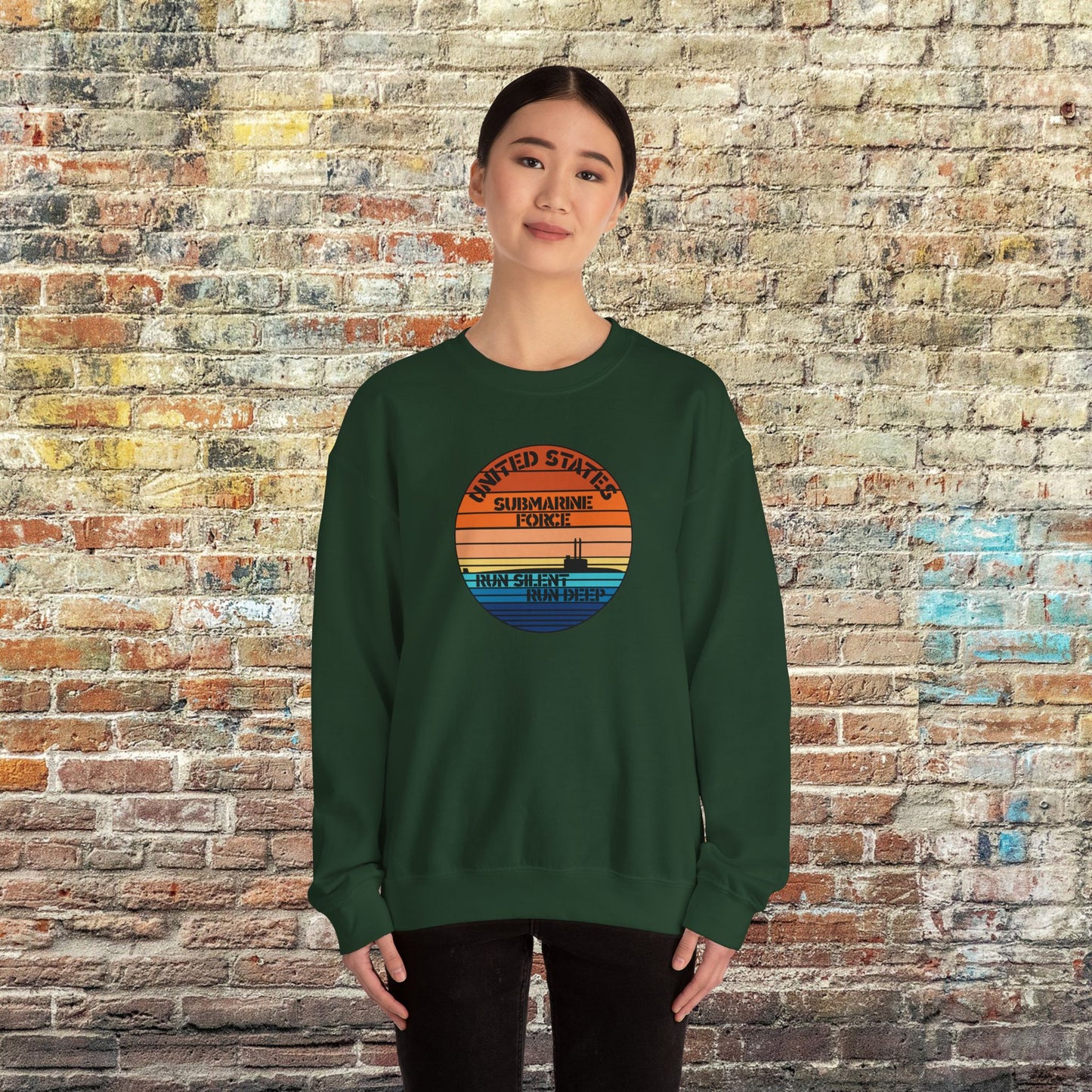 Sunset United States Navy Submarine Force Run Silent Deep Vintage Unisex Heavy Blend™ Crewneck Sweatshirt
