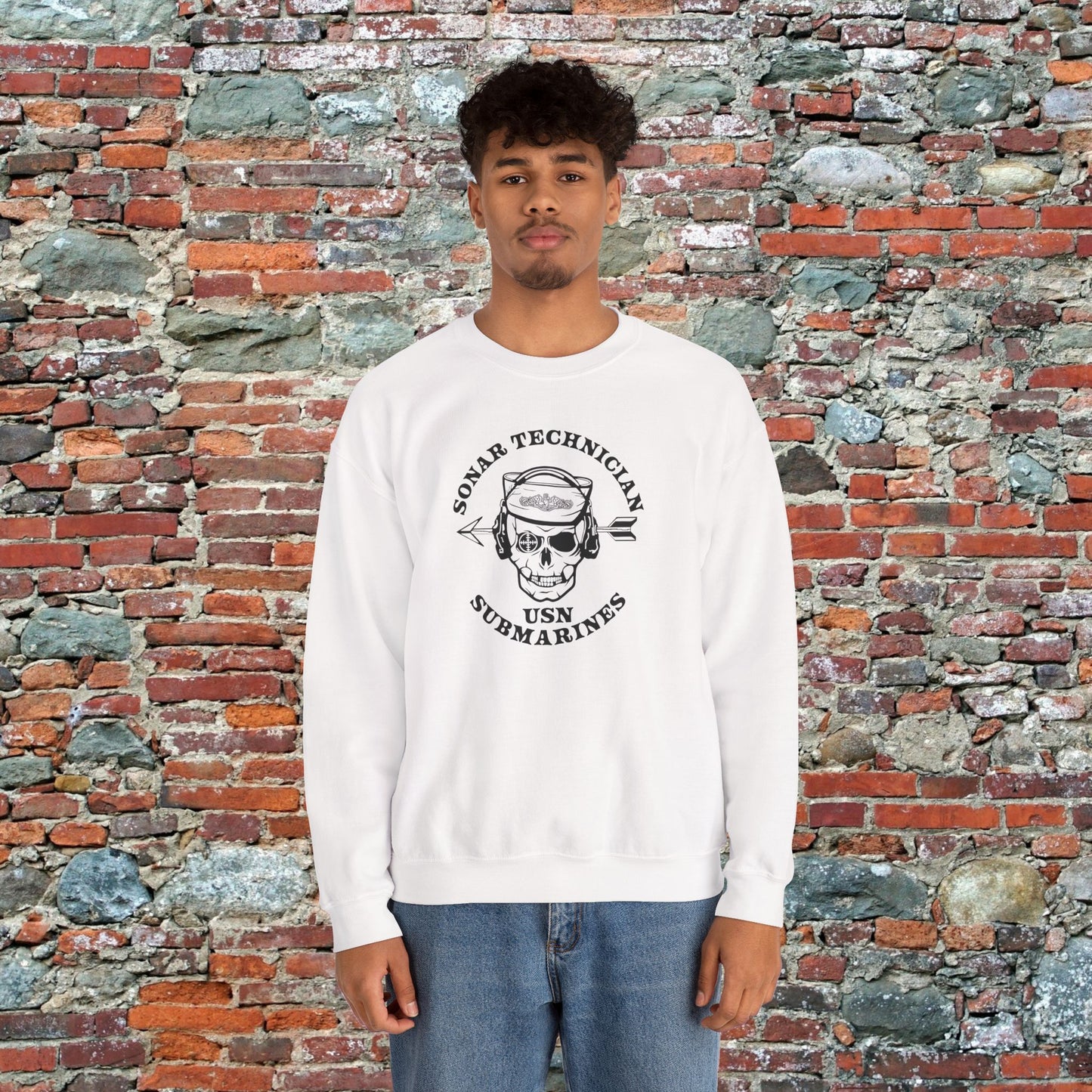 Sonar Technician Submarines STS Sailor Skull US Submarine Force Silent Service Dolphins Unisex Heavy Blend™ Crewneck Sweatshirt