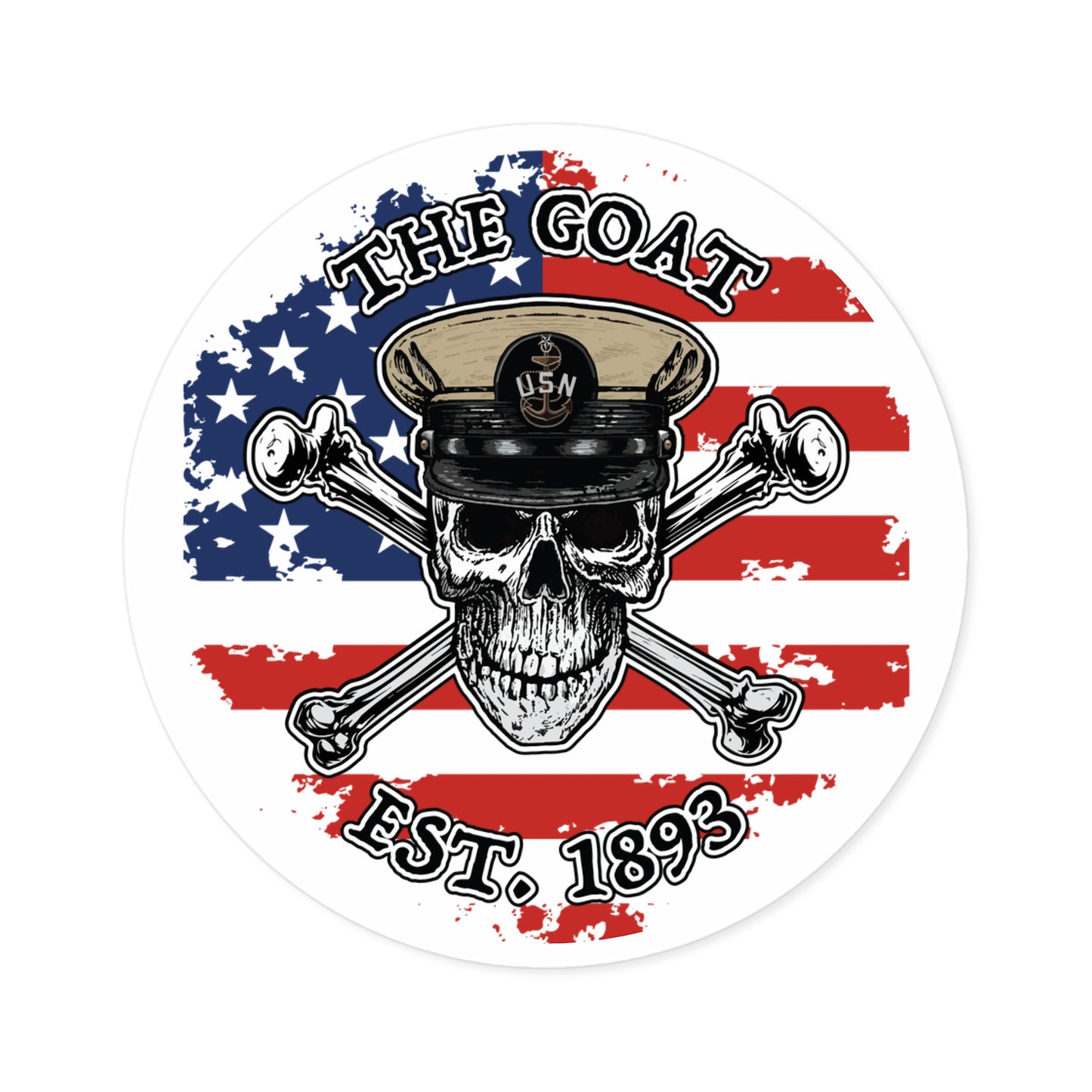 US Naval The Goat Senior Chief Skull & Crossbones Est. 1893 CPO Pride Military Veteran Round Sticker