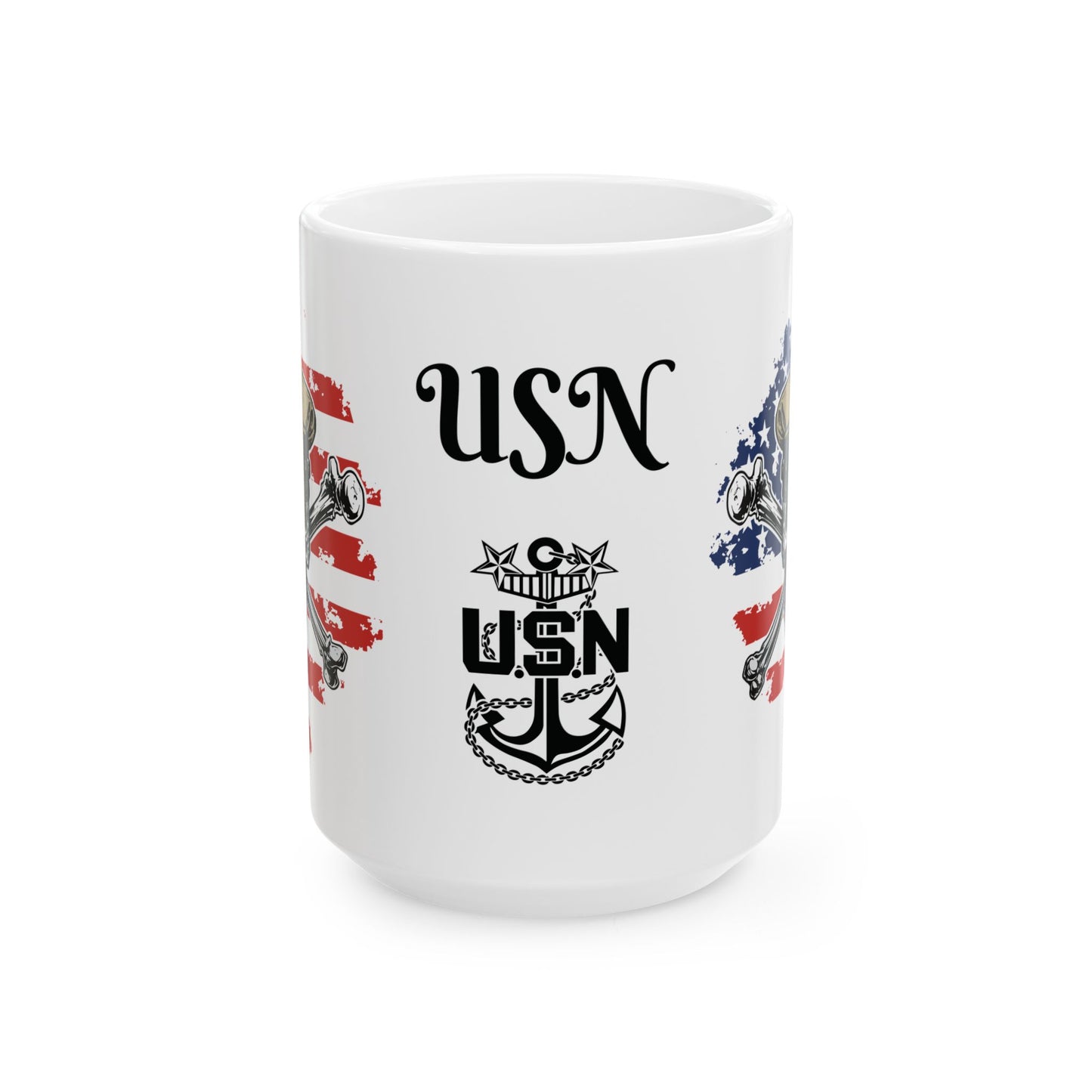 United States Navy Master Chief Skull & Crossbones MCPO Anchor with American Flag White Glossy Mugs