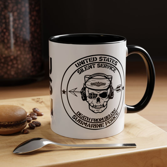 US Navy Submarine Force Silent Service Death From Below Sailor Skull Accent Coffee Mug