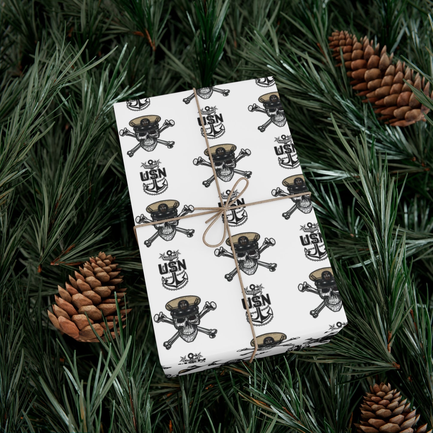 US Navy MCPO Master Chief Skull & Crossbones with Anchors White Gift Wrap Papers