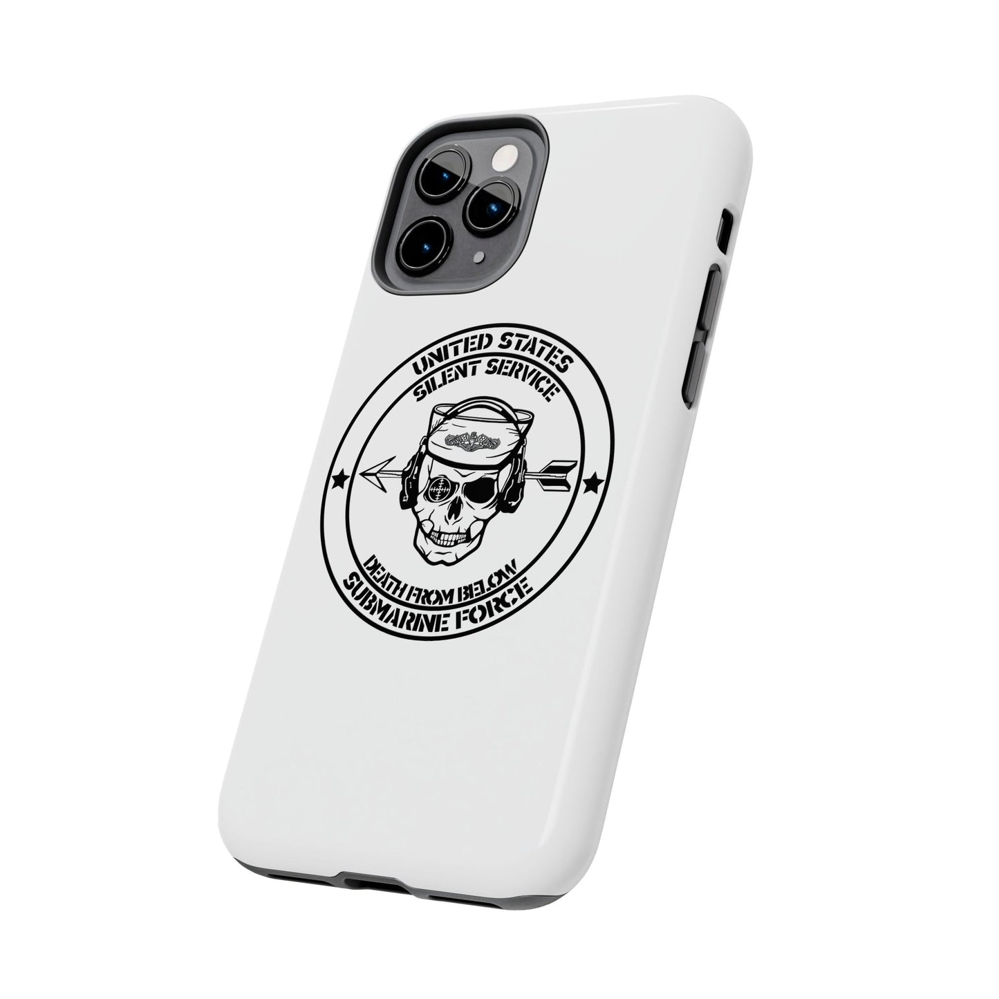 U.S. Submarine Force Silent Service Death From Below Sailor Skull Tough White iPhone Case