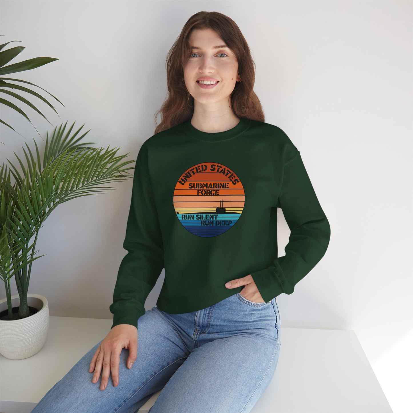 Sunset United States Navy Submarine Force Run Silent Deep Vintage Unisex Heavy Blend™ Crewneck Sweatshirt