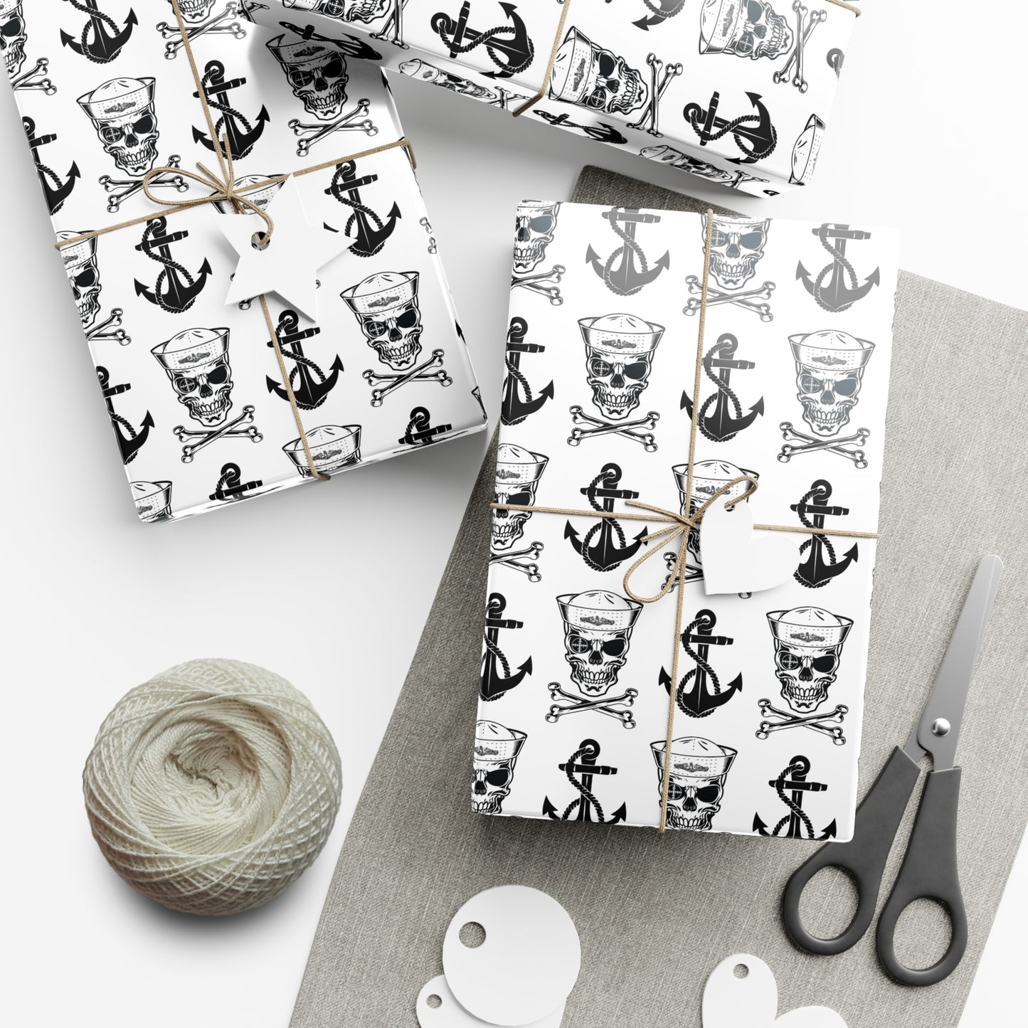 US Navy Submarine Sailor Skull Crossbones and Anchors White Gift Wrap Papers