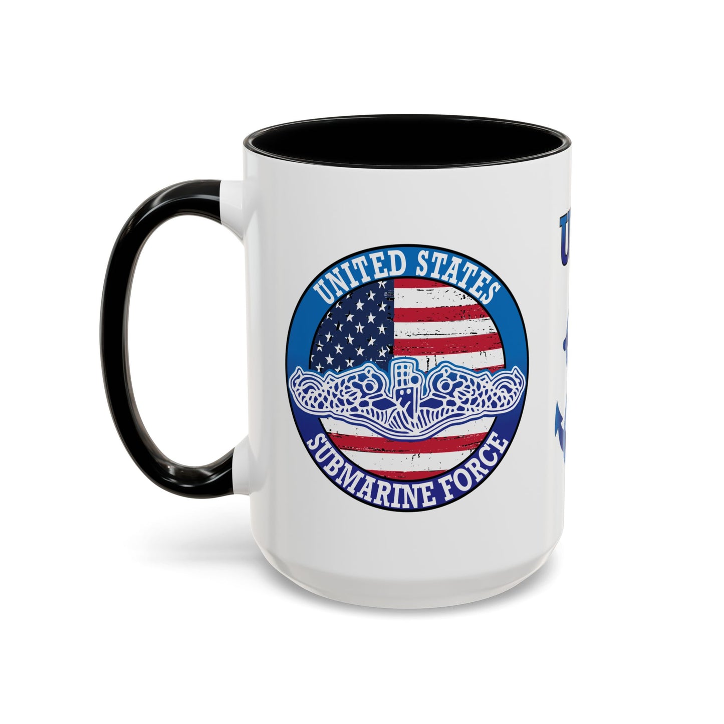 United States Navy Submarine Force Silent Service White Dolphins on American Flag Accent Coffee Mugs