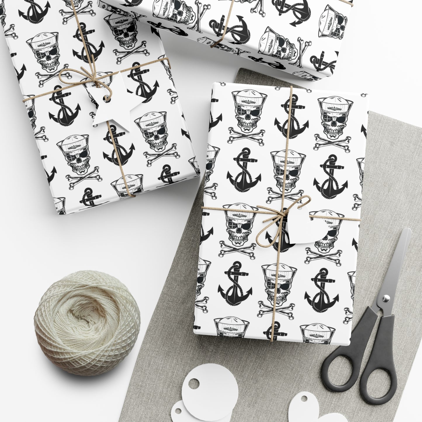 US Navy Submarine Sailor Skull Crossbones and Anchors White Gift Wrap Papers