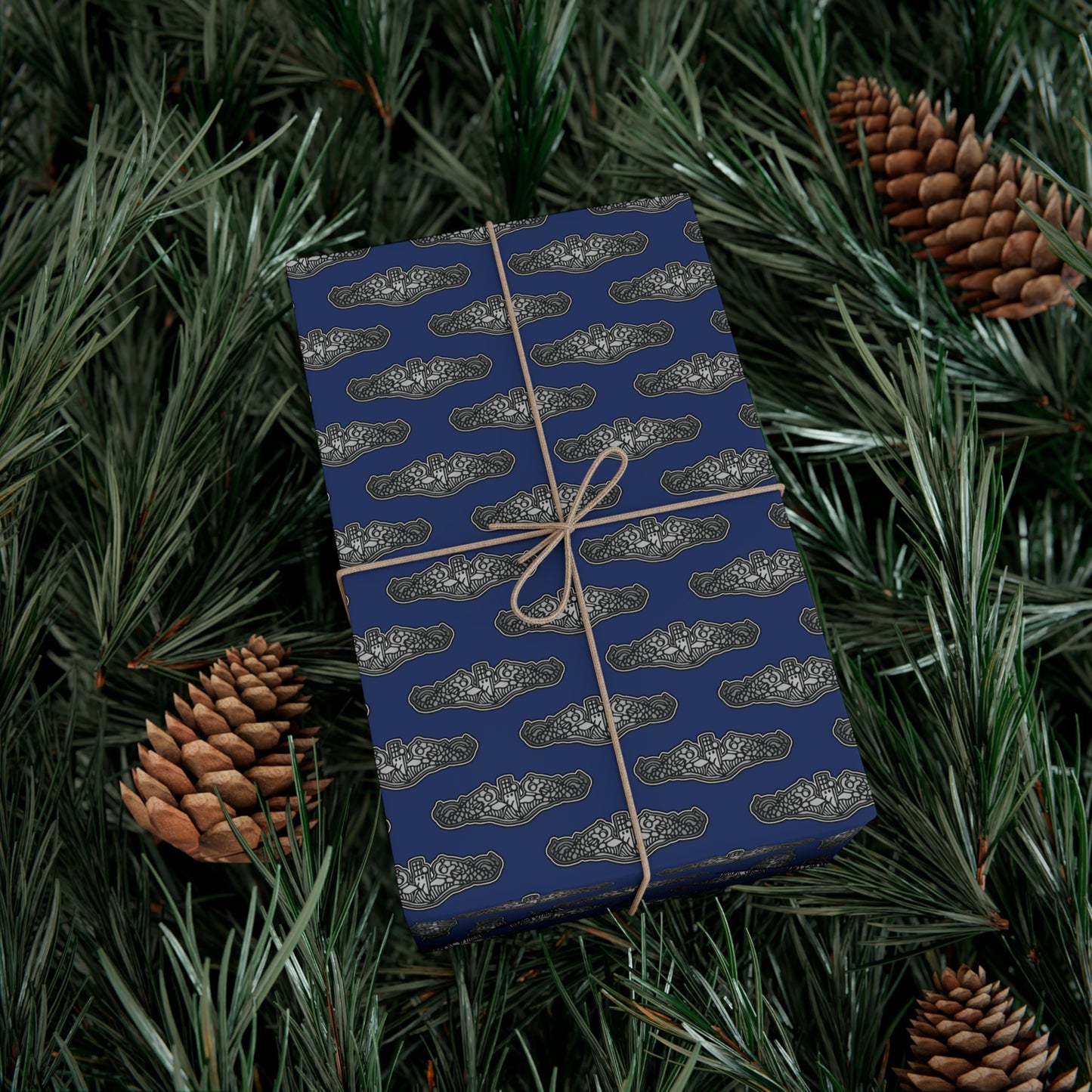 United States Navy Submarine Force Silent Service Silver Enlisted Dolphins Blue Gift Wrap Papers