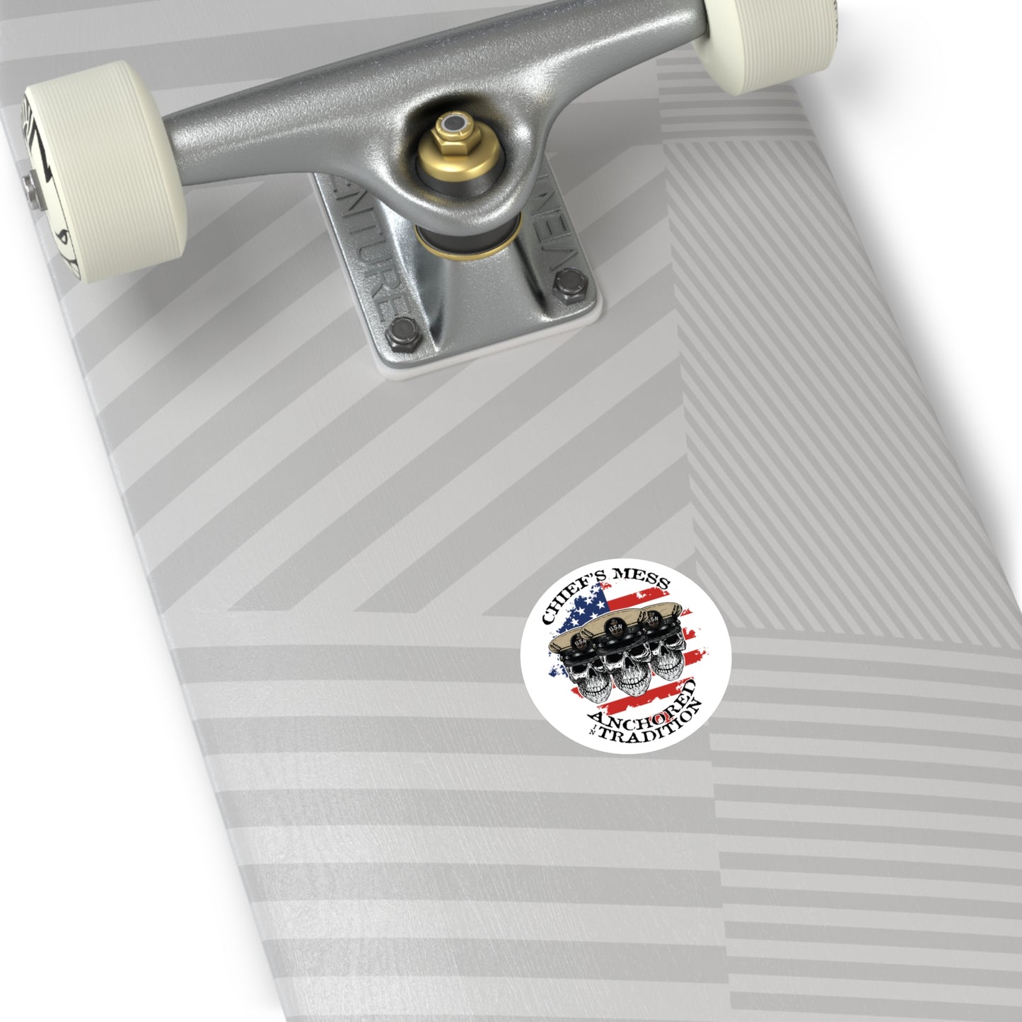 Chief's Mess Anchored Tradition CPO Sailor Skulls on Distressed USA Flag Round Stickers