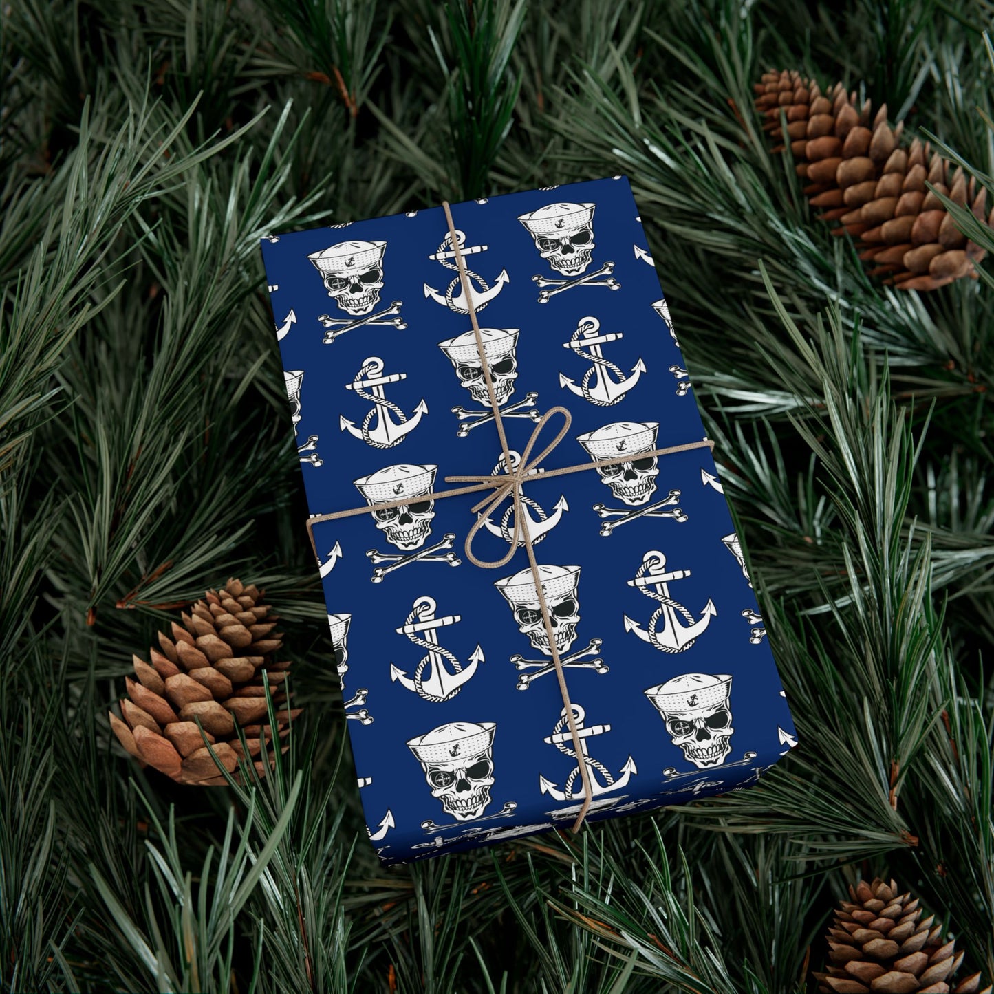 US Navy Sailor Skull Crossbones and Anchors Blue Gift Wrap Papers