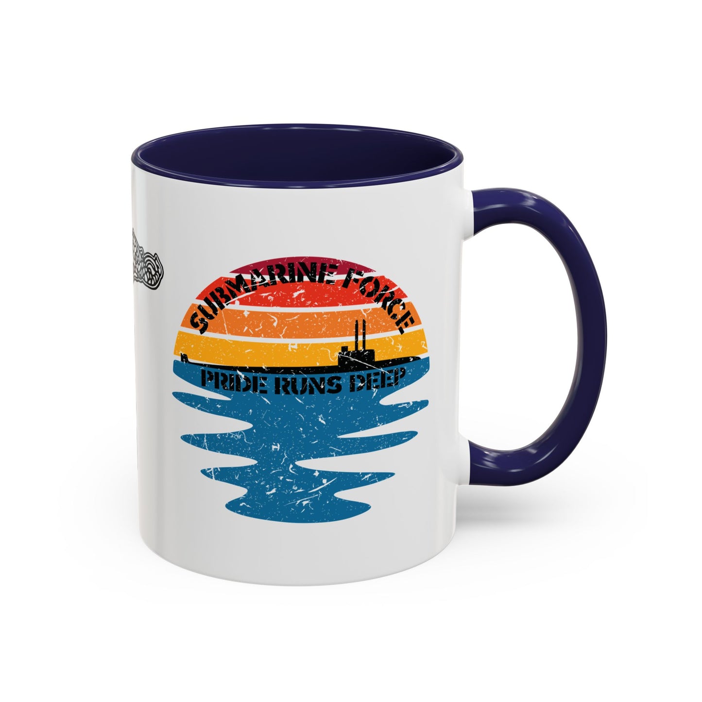 Sunrise United States Navy Submarine Force Pride Runs Deep Distressed Accent Coffee Mugs