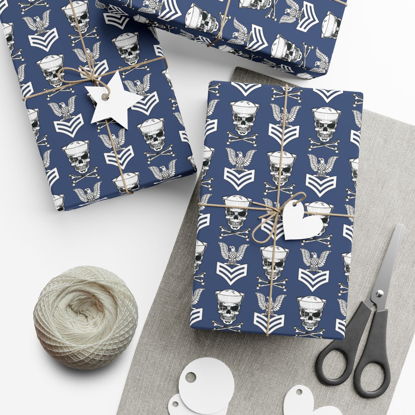 United States Navy FCPO Skull Crossbones First Class Sailor with Dixie Cup Blue Gift Wrap Papers