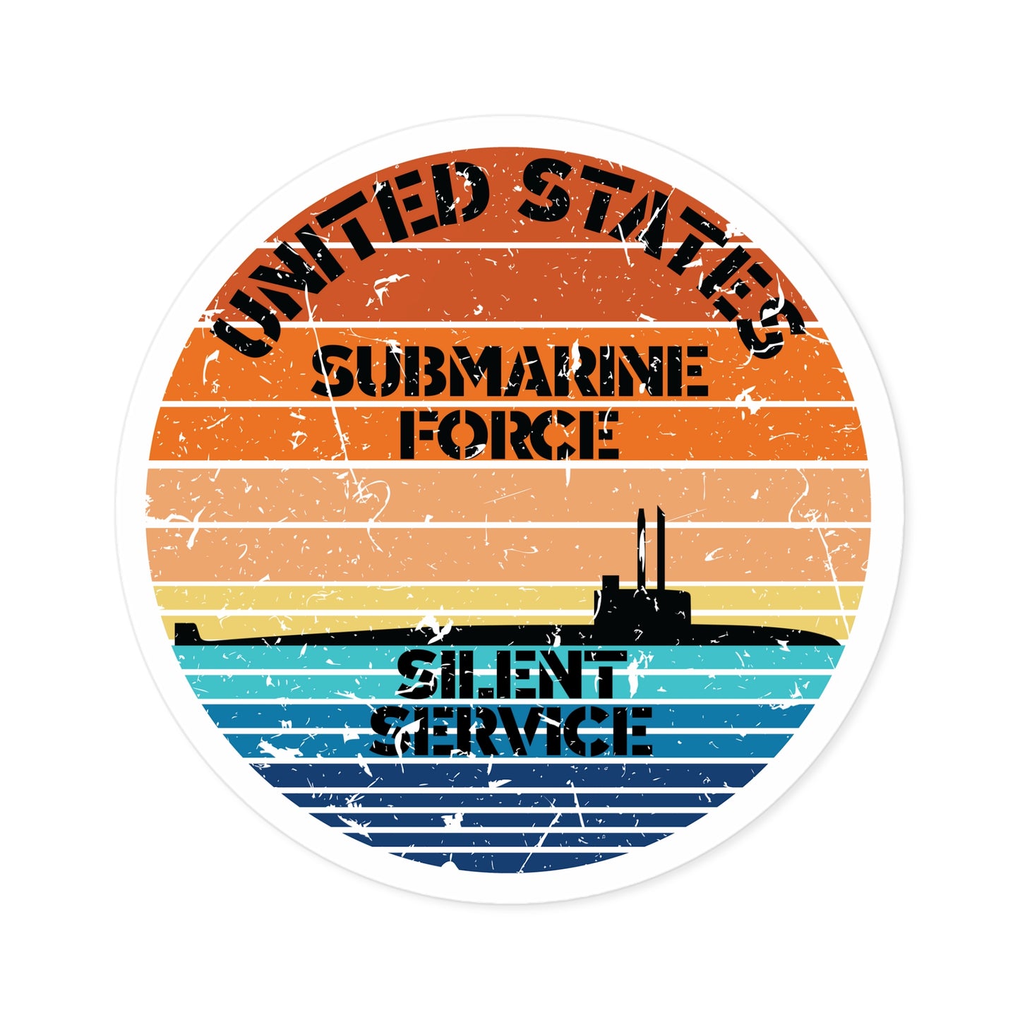 Sunset United States Submarine Force Silent Service Distressed Round Sticker