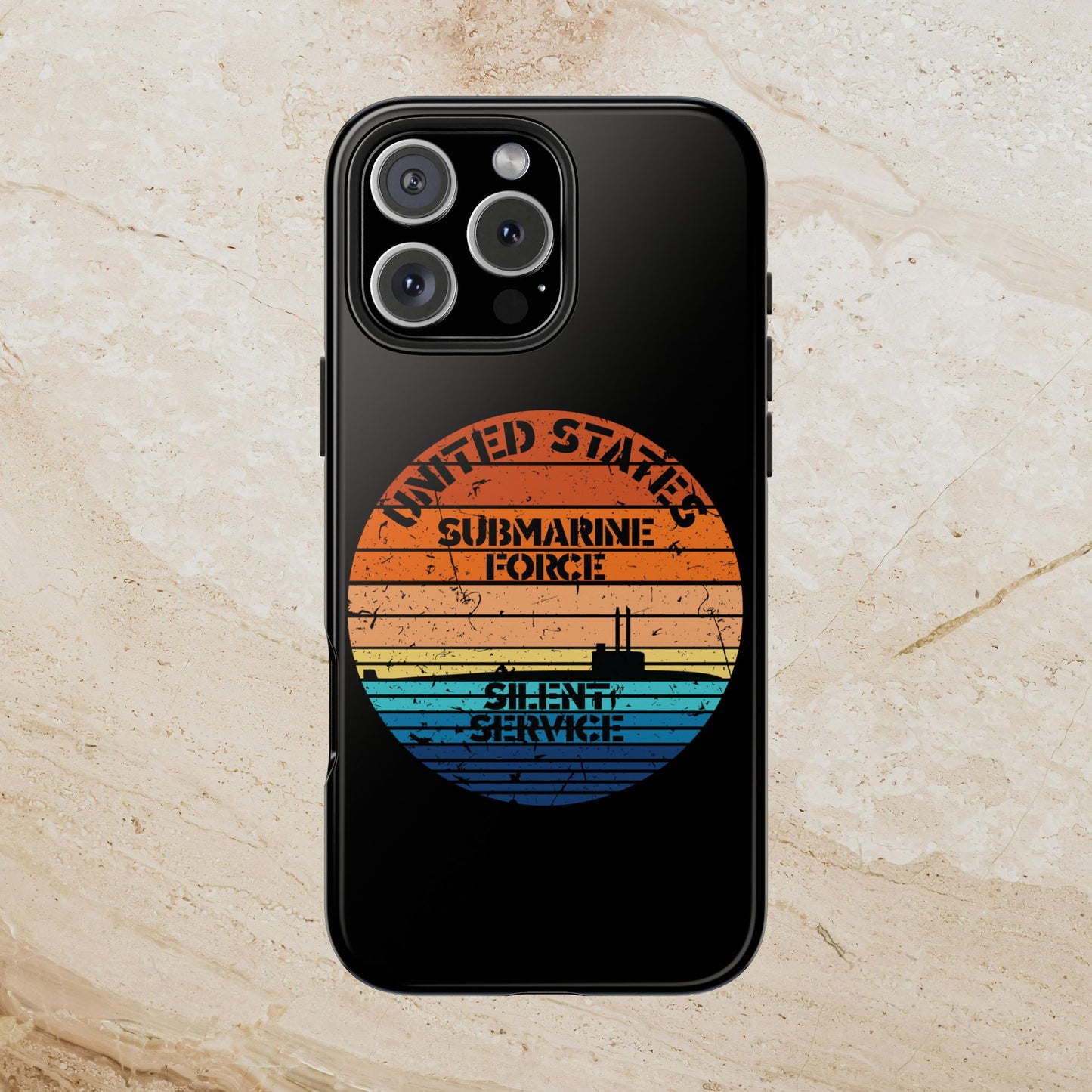 Sunset United States Submarine Force Silent Service Distressed Black Tough iPhone Case