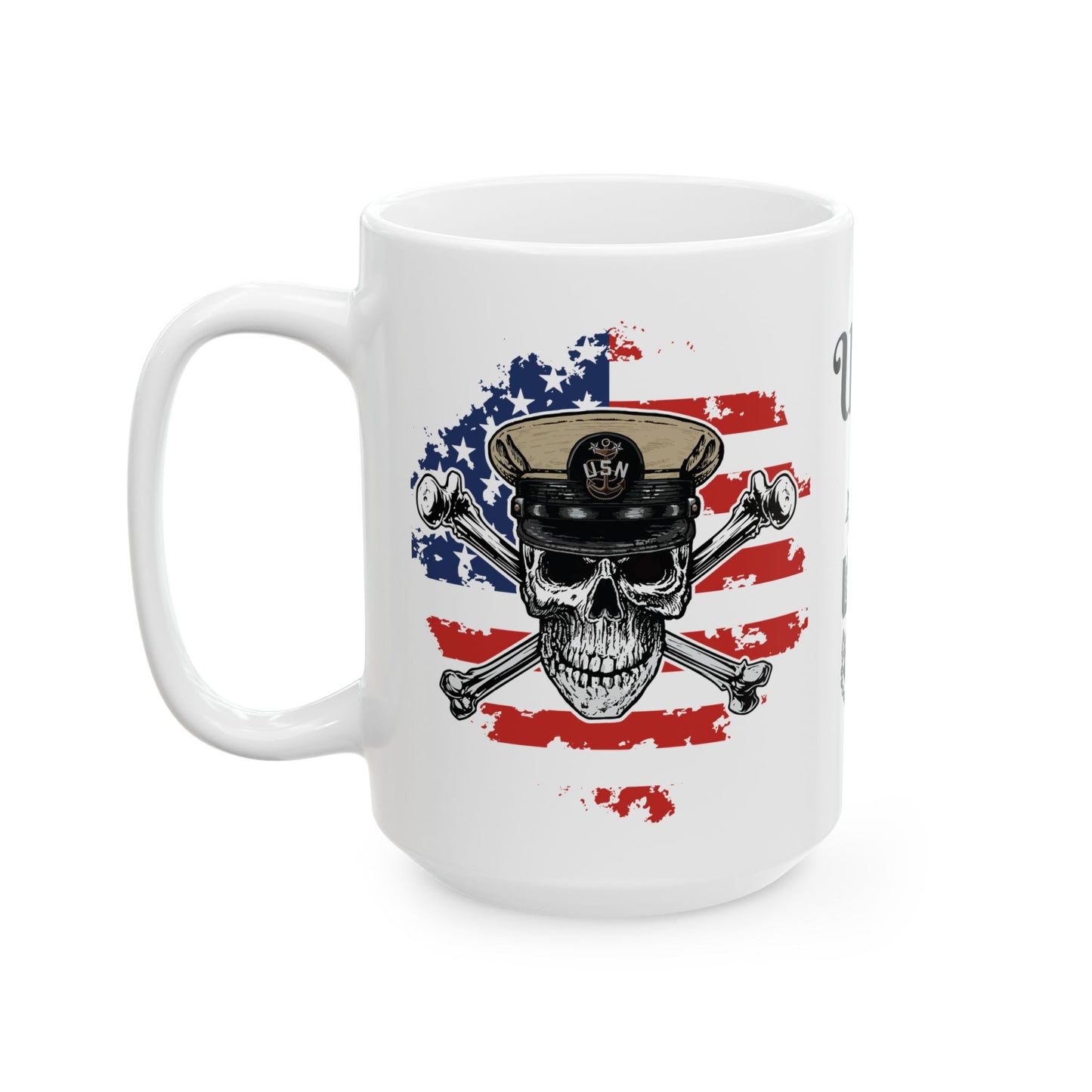 United States Navy Master Chief Skull & Crossbones MCPO Anchor with American Flag White Glossy Mugs