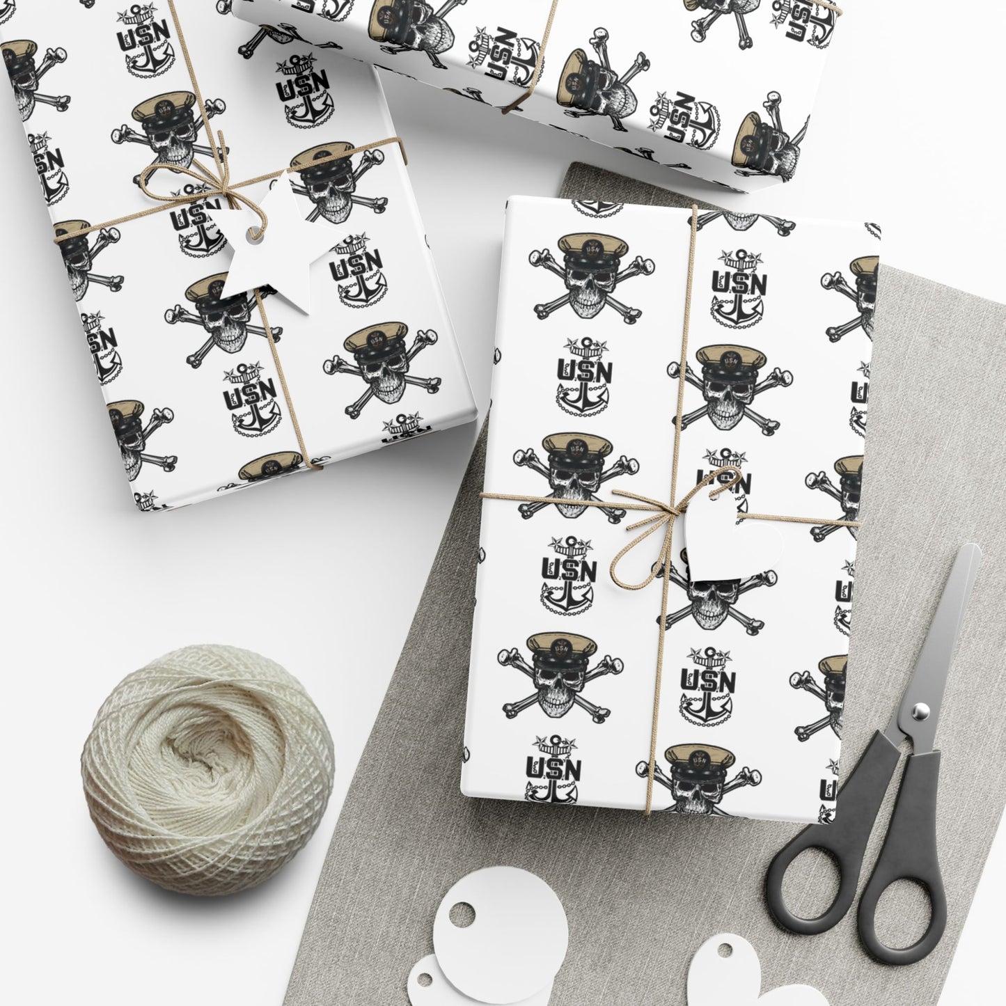 US Navy Master Chief Petty Officer Skull & Crossbones with MCPO Anchors White Gift Wrap Papers