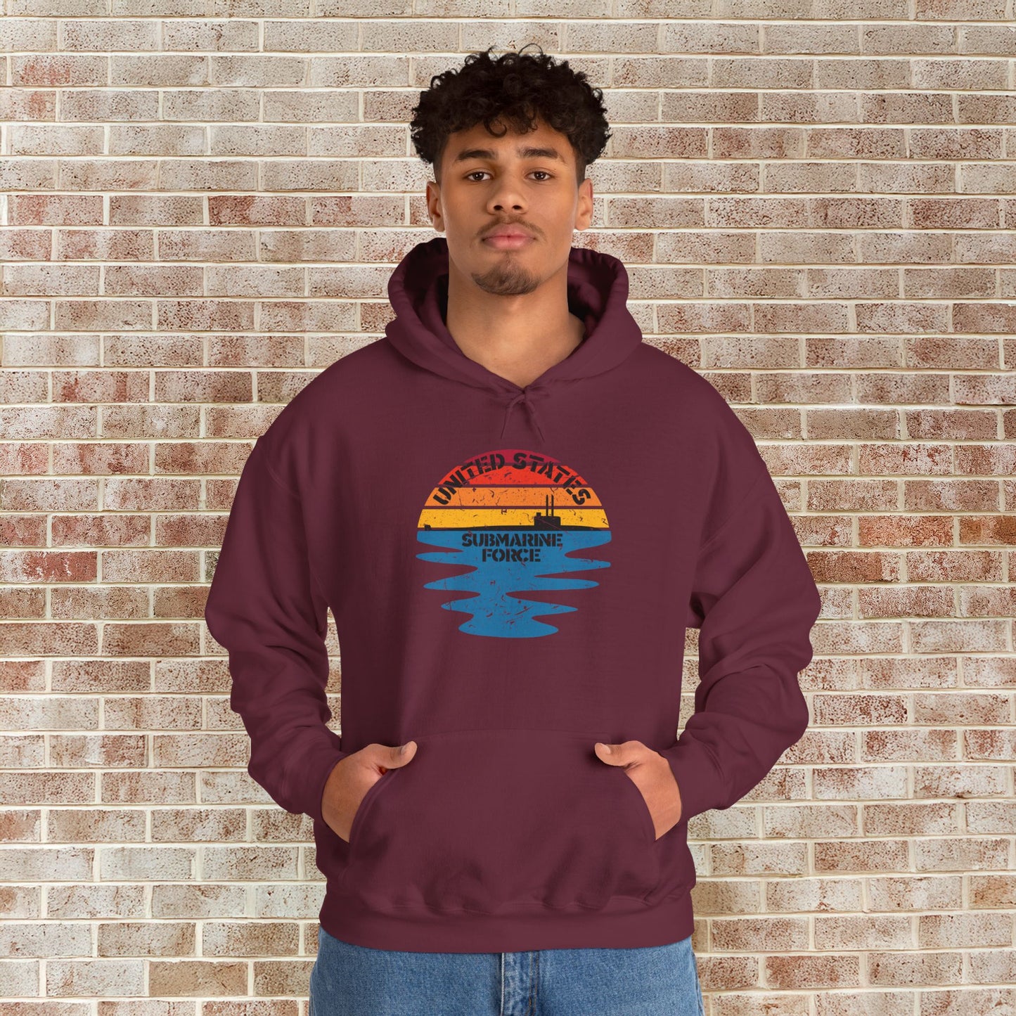 Sunset United States Submarine Force Distressed Half Vintage Unisex Heavy Blend™ Hooded Sweatshirt